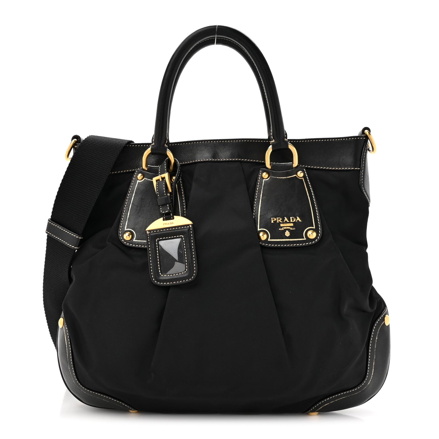 Tessuto Nylon Soft Calf Small Tote Black