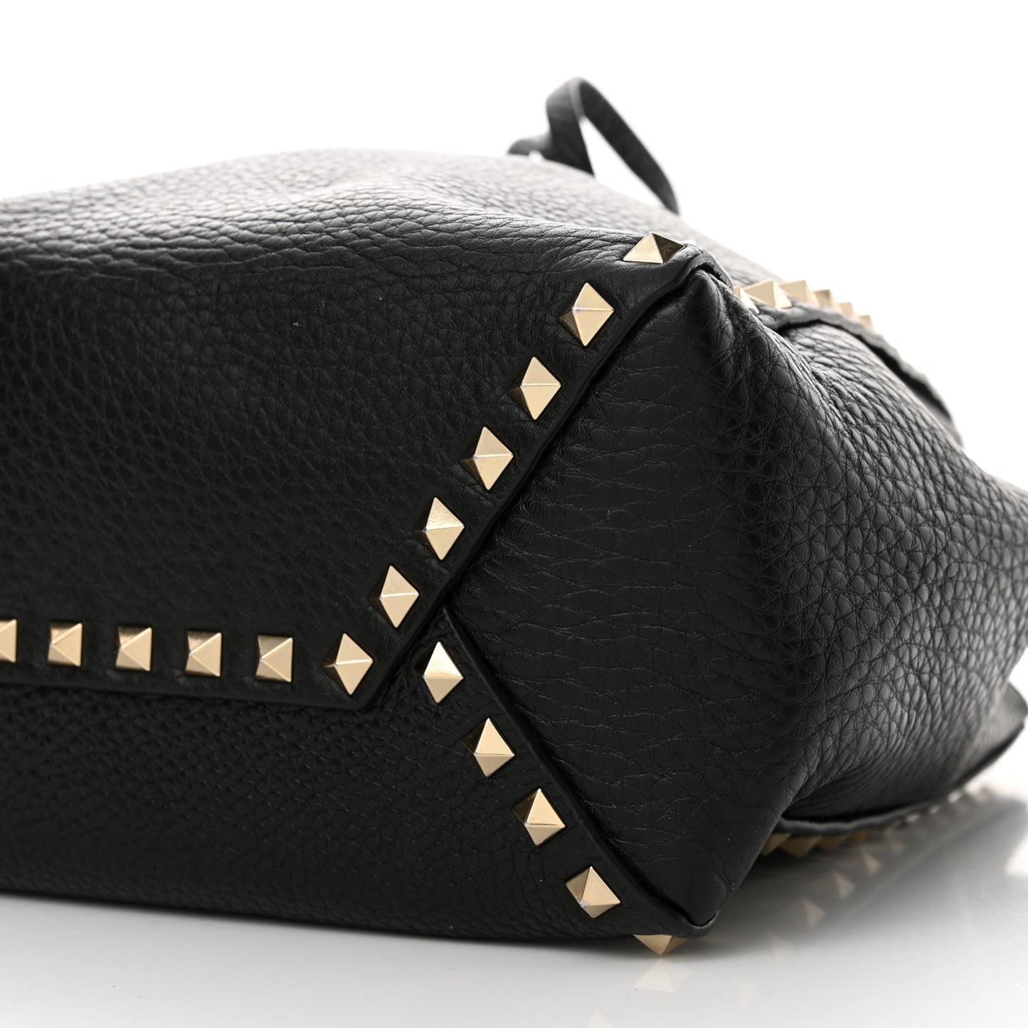 Grained Calfskin Rockstud Bucket Bag Black