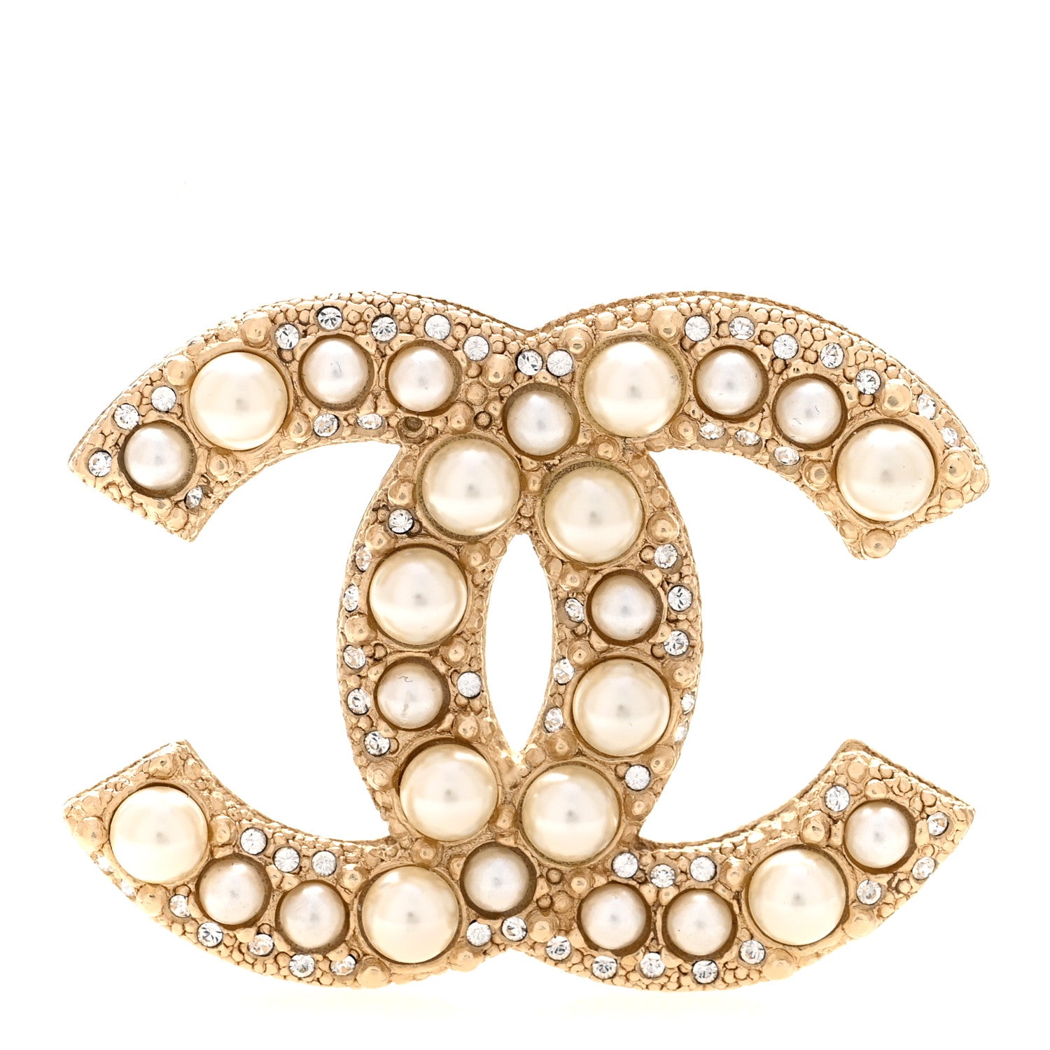 Chanel Metal Crystal Graduated Pearl CC Brooch Gold 1906385