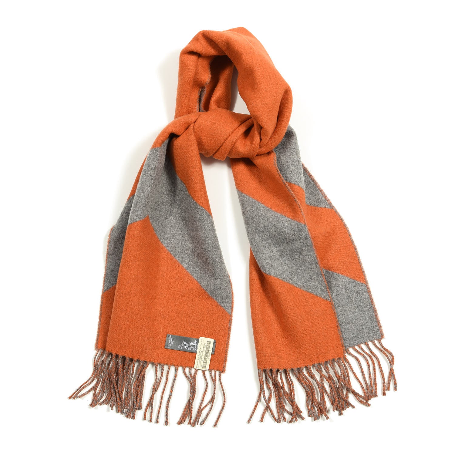 HERMES cashmere fringe muffler melon