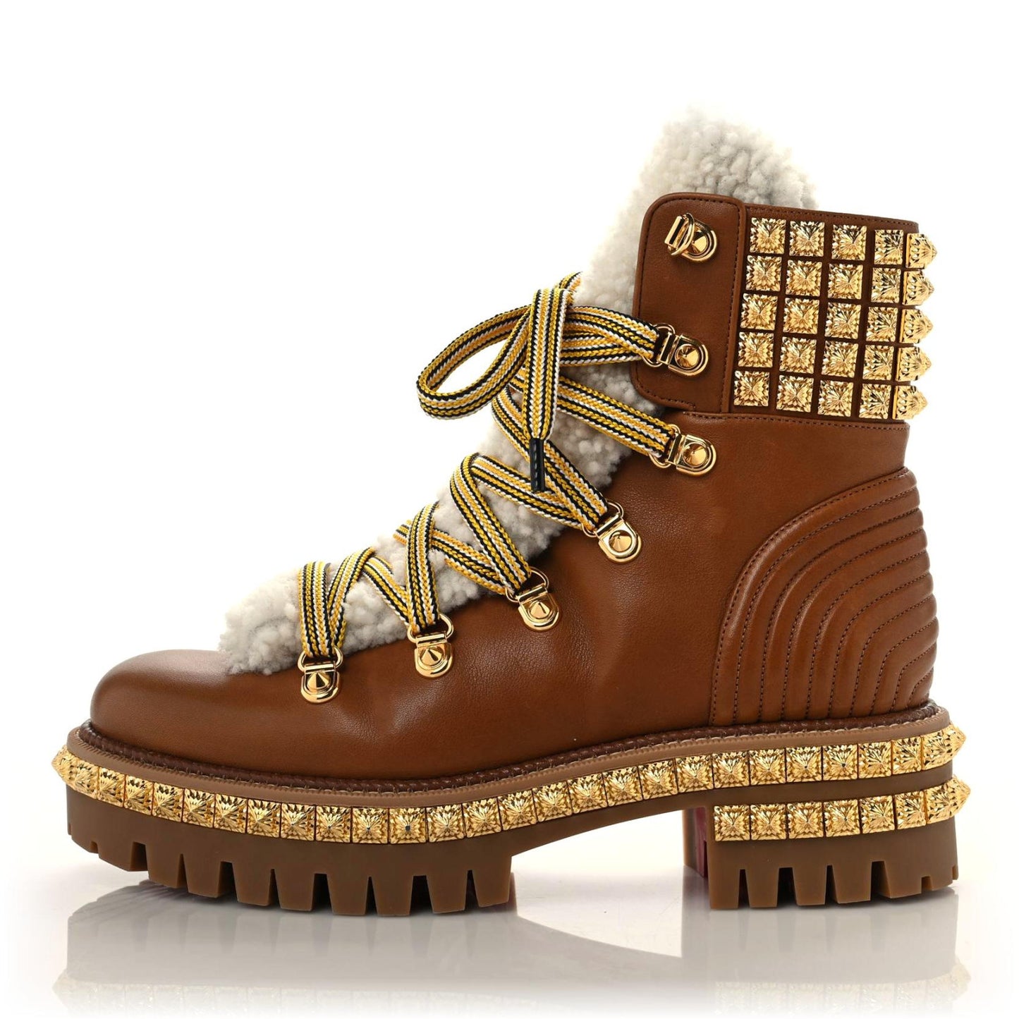 Calfskin Studded Shearling Yeti Donna Boots 36 Natural