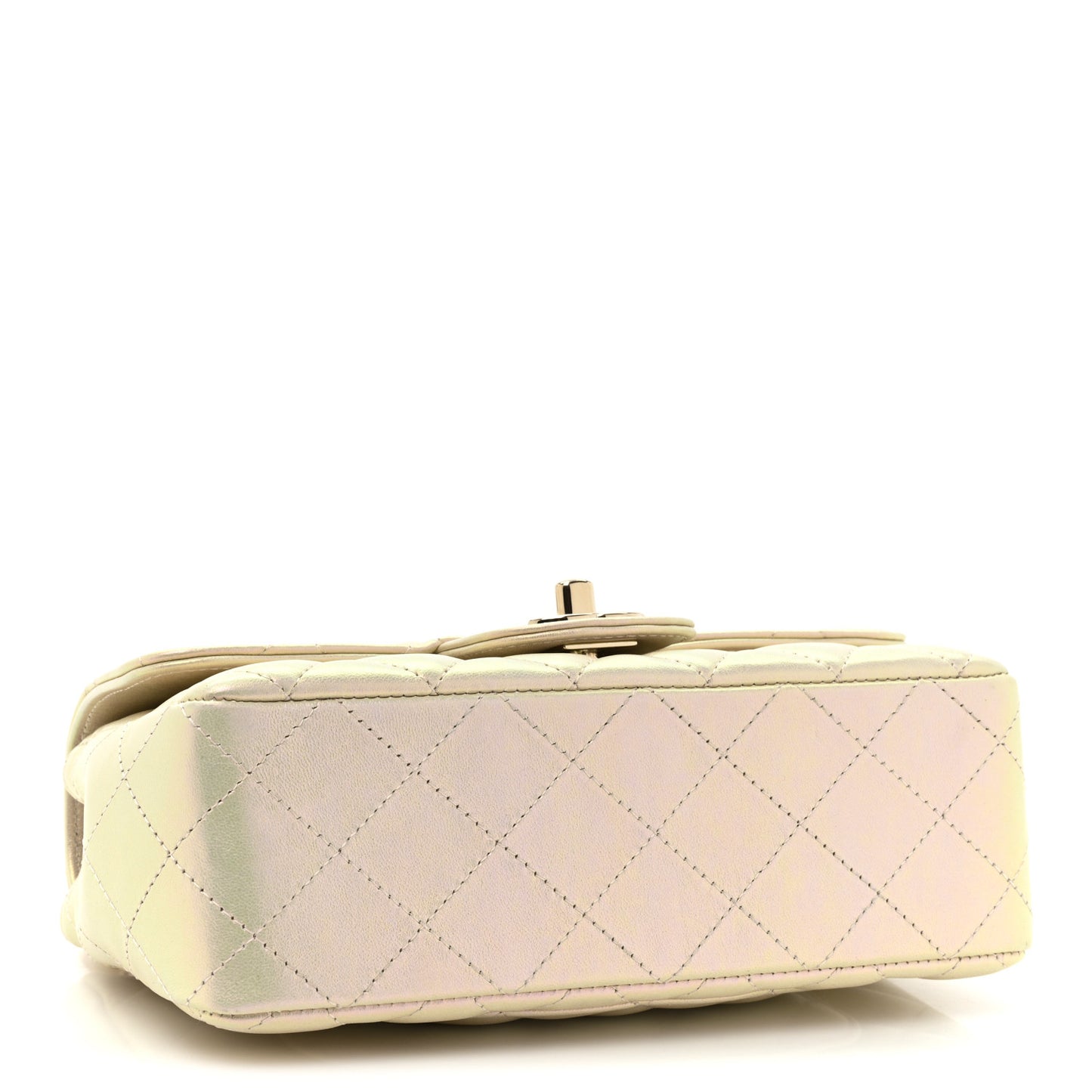 Iridescent Lambskin Quilted Mini Rectangular Flap Ivory