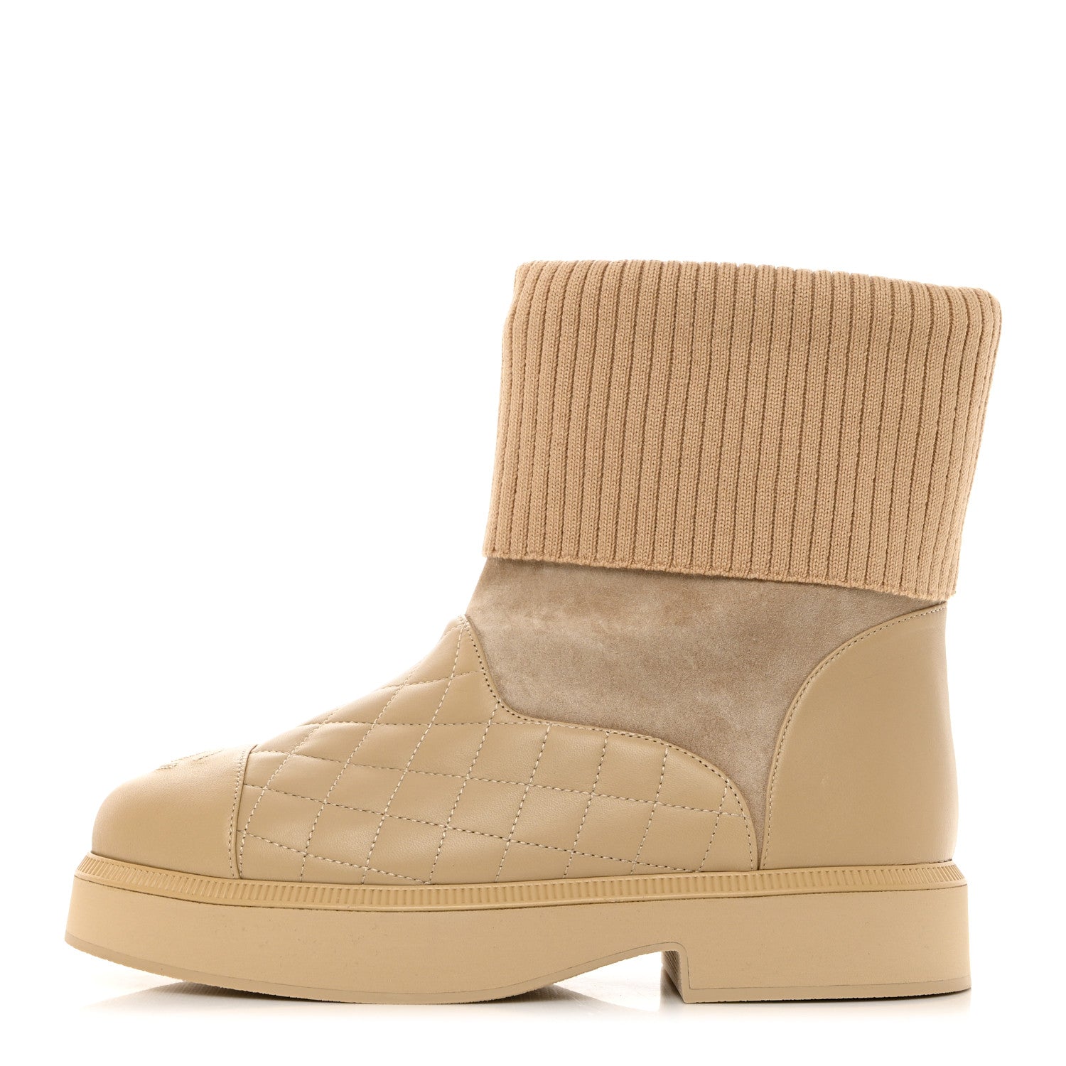 Chanel Suede Lambskin Calfskin Knit Womens Ankle Boots 38 Beige 1 of 8