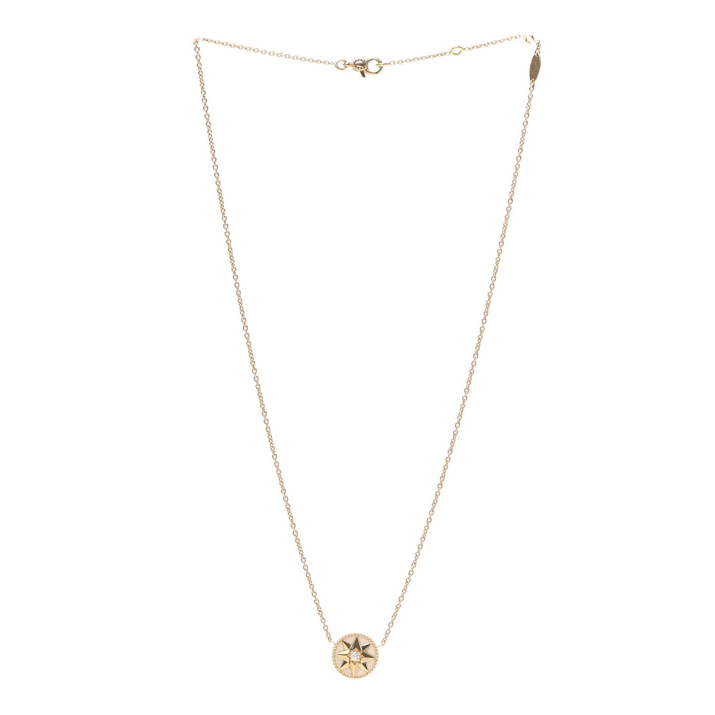 18K Yellow Gold Diamond Mother of Pearl Rose Des Vents Necklace
