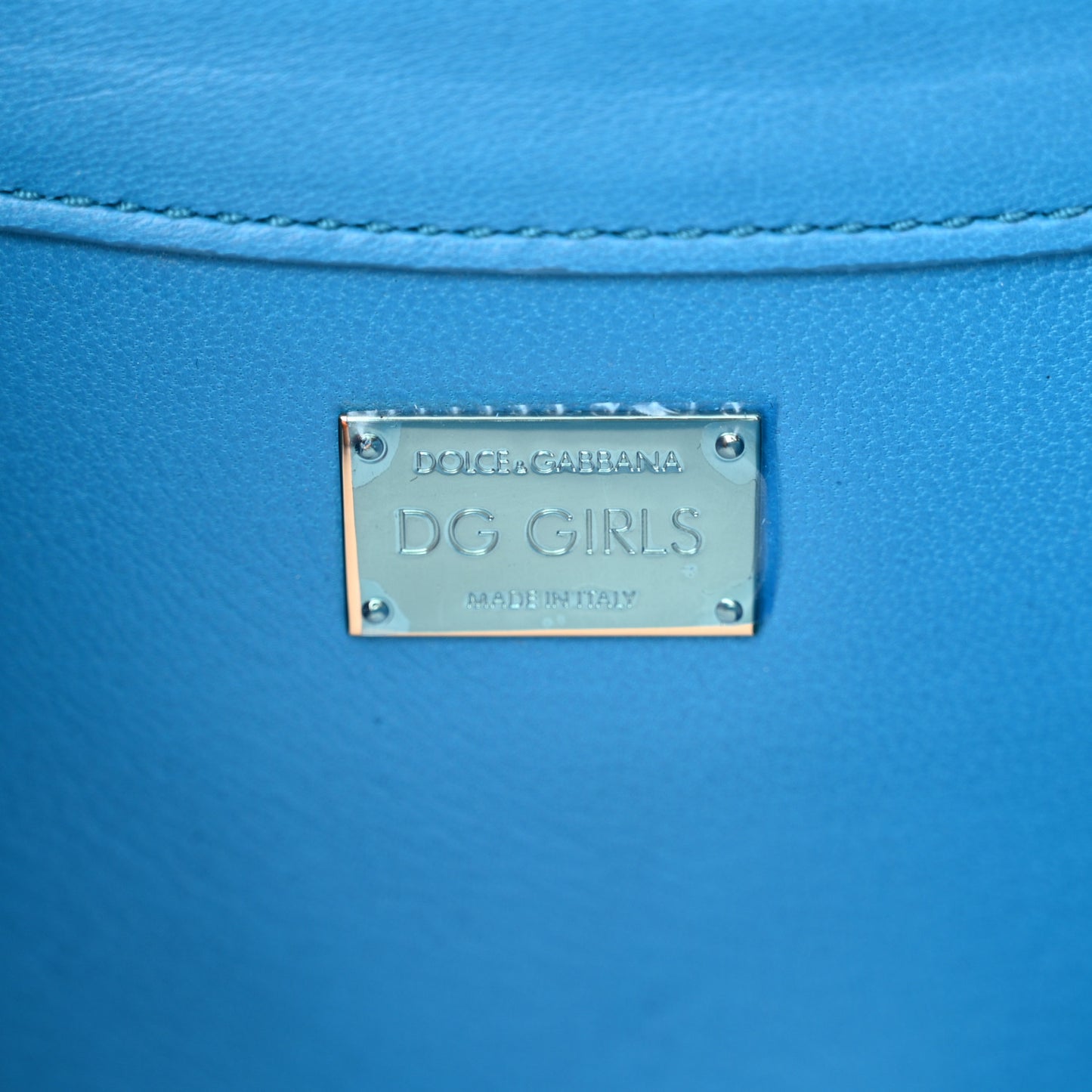 Brocade Crystal Embellished DG Girls Shoulder Bag Blue