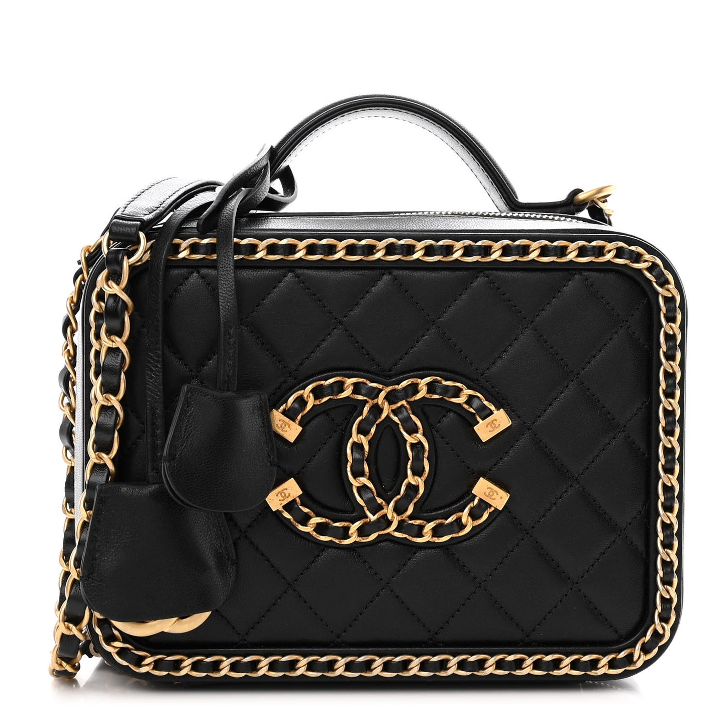 Goatskin Quilted Medium CC Filigree Vanity Case Black