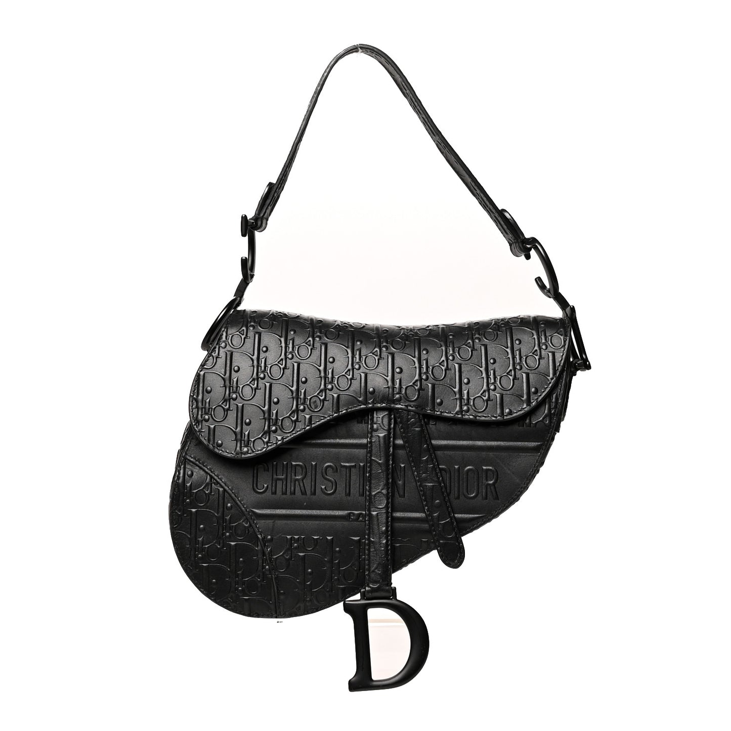 Calfskin Embossed Oblique Saddle Bag Black