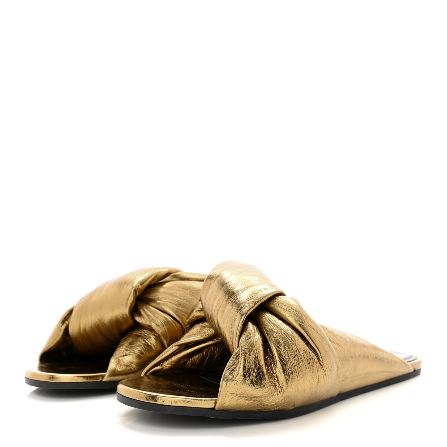 Metallic Lambskin Drapy Slide Sandals 36.5 Gold