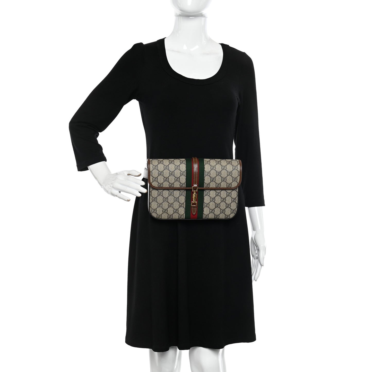 GG Supreme Monogram Azalea Calfskin Web Jackie 1961 Belt Bag 100 40 Beige Ebony Brown Sugar