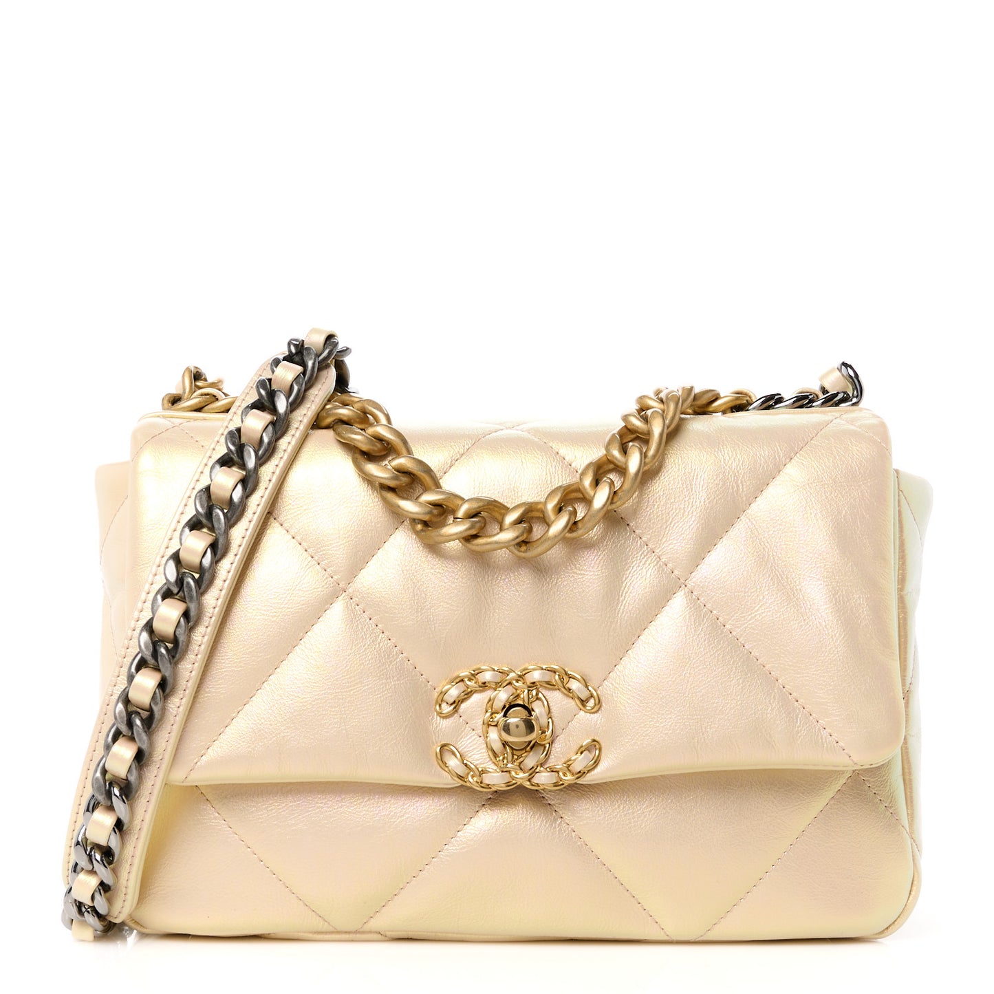 Iridescent Lambskin Quilted Medium Chanel 19 Flap Pink