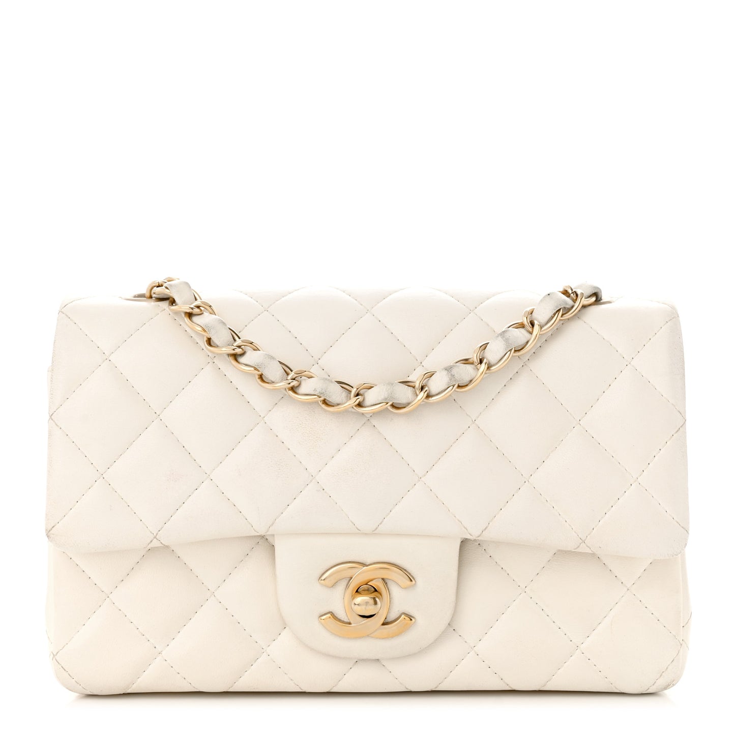 Lambskin Quilted Mini Rectangular Flap White