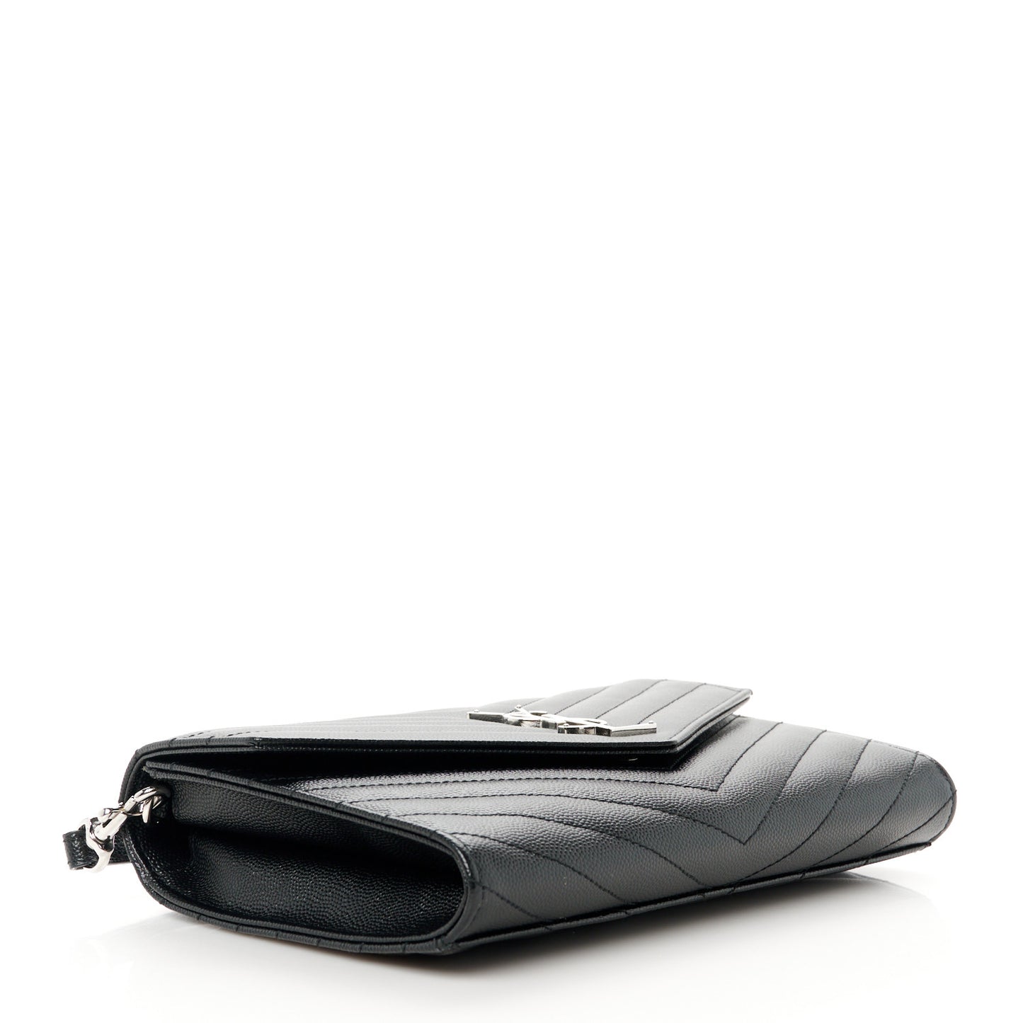 Grain De Poudre Matelasse Chevron Monogram Envelope Clutch Black