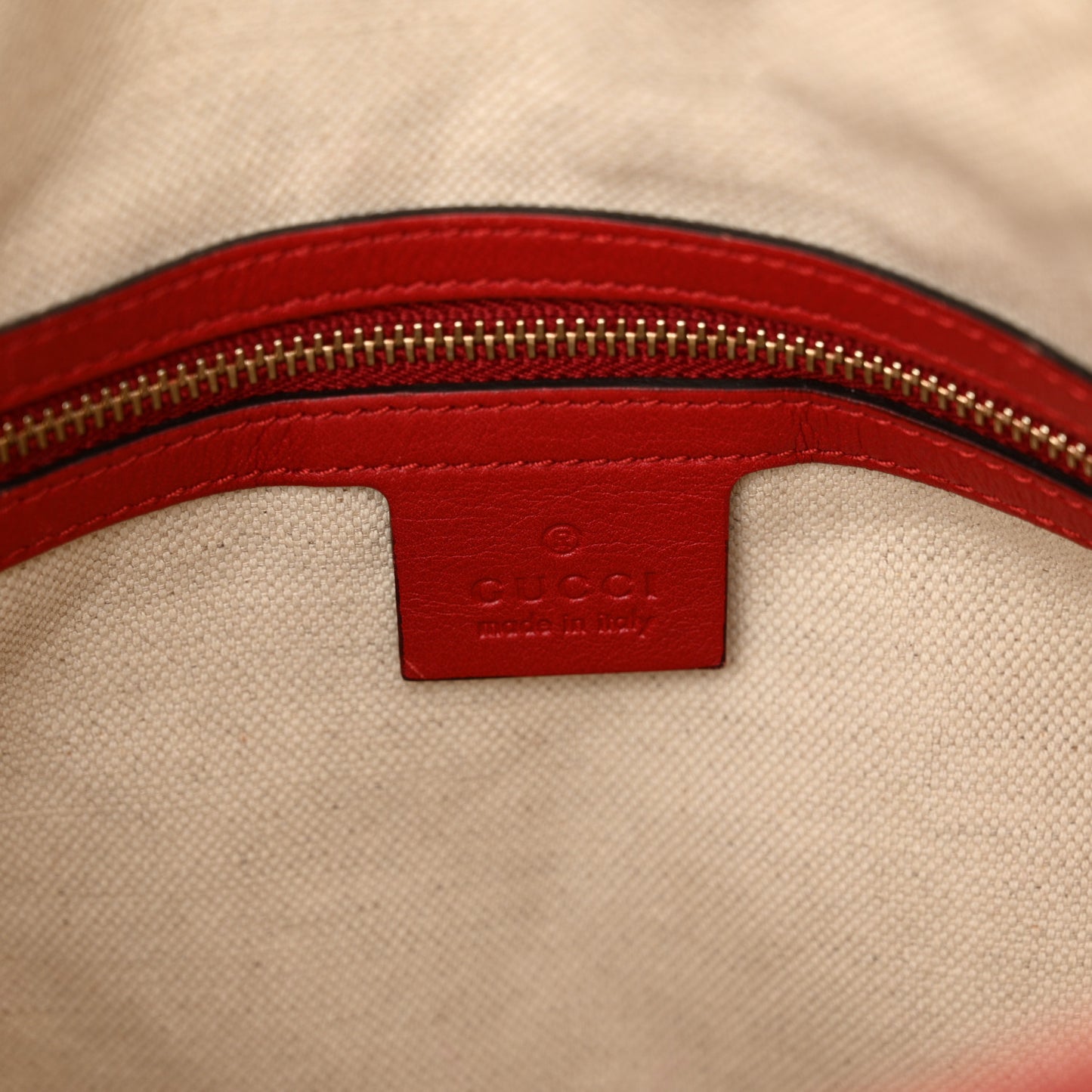 GG Supreme Monogram Calfskin Medium Nice Boston Beige Ebony Hibiscus Red