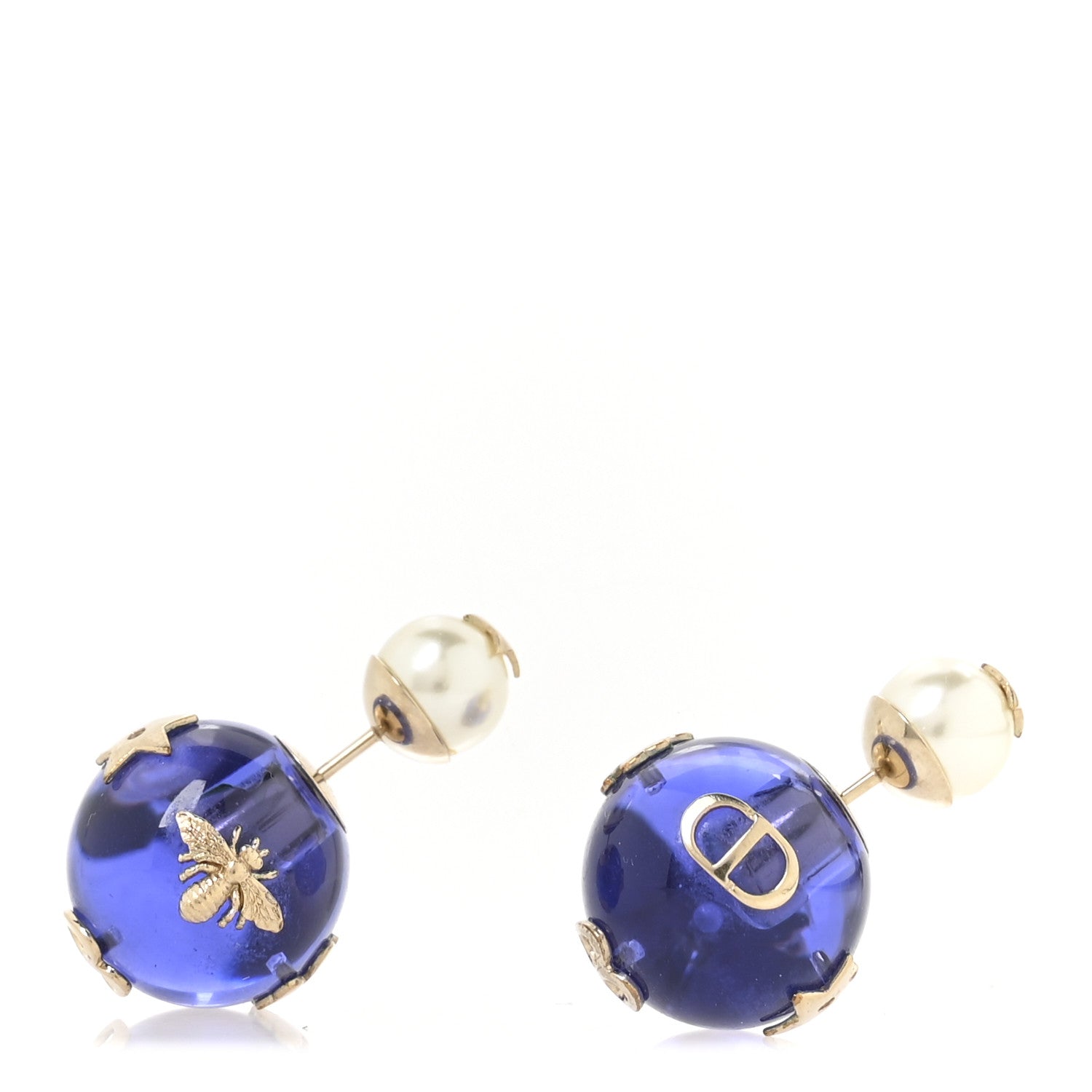 Christian Dior Resin Pearl Mise En Dior Tribal Earrings Gold Blue