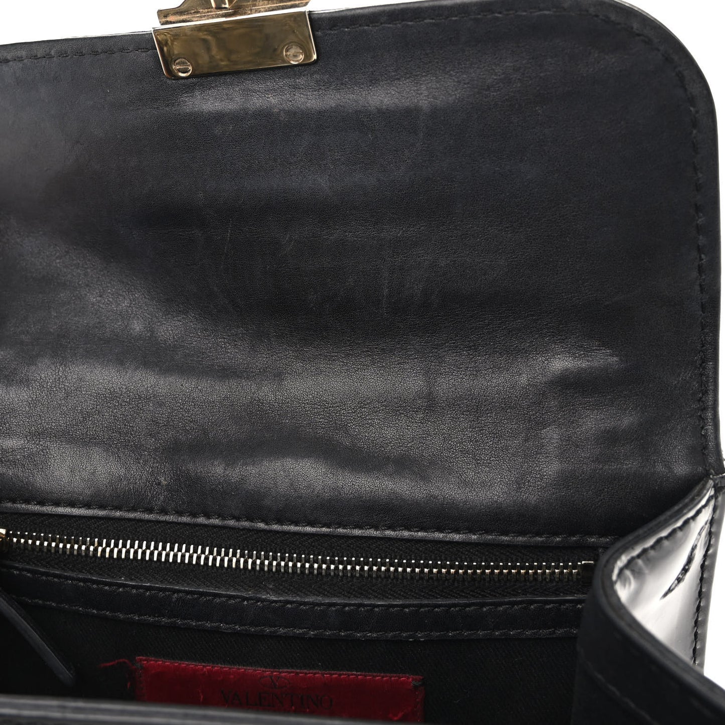 Patent Small Glam Lock Rockstud Flap Black