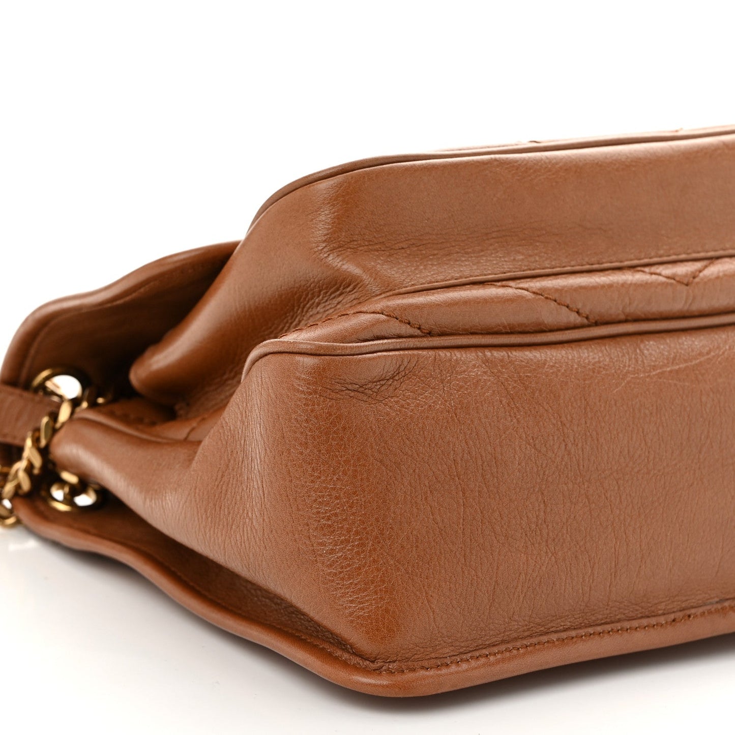Crinkled Calfskin Matelasse Monogram Medium Niki Chain Satchel Caramel