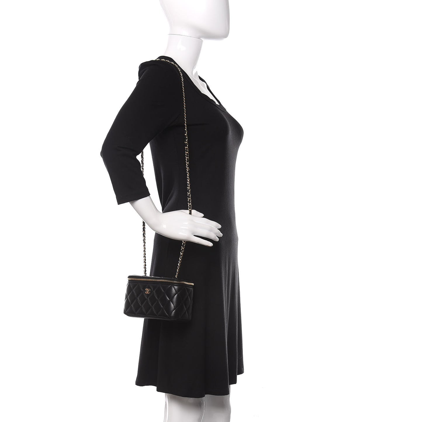 Lambskin Quilted Small Vanity Case With Chain Black