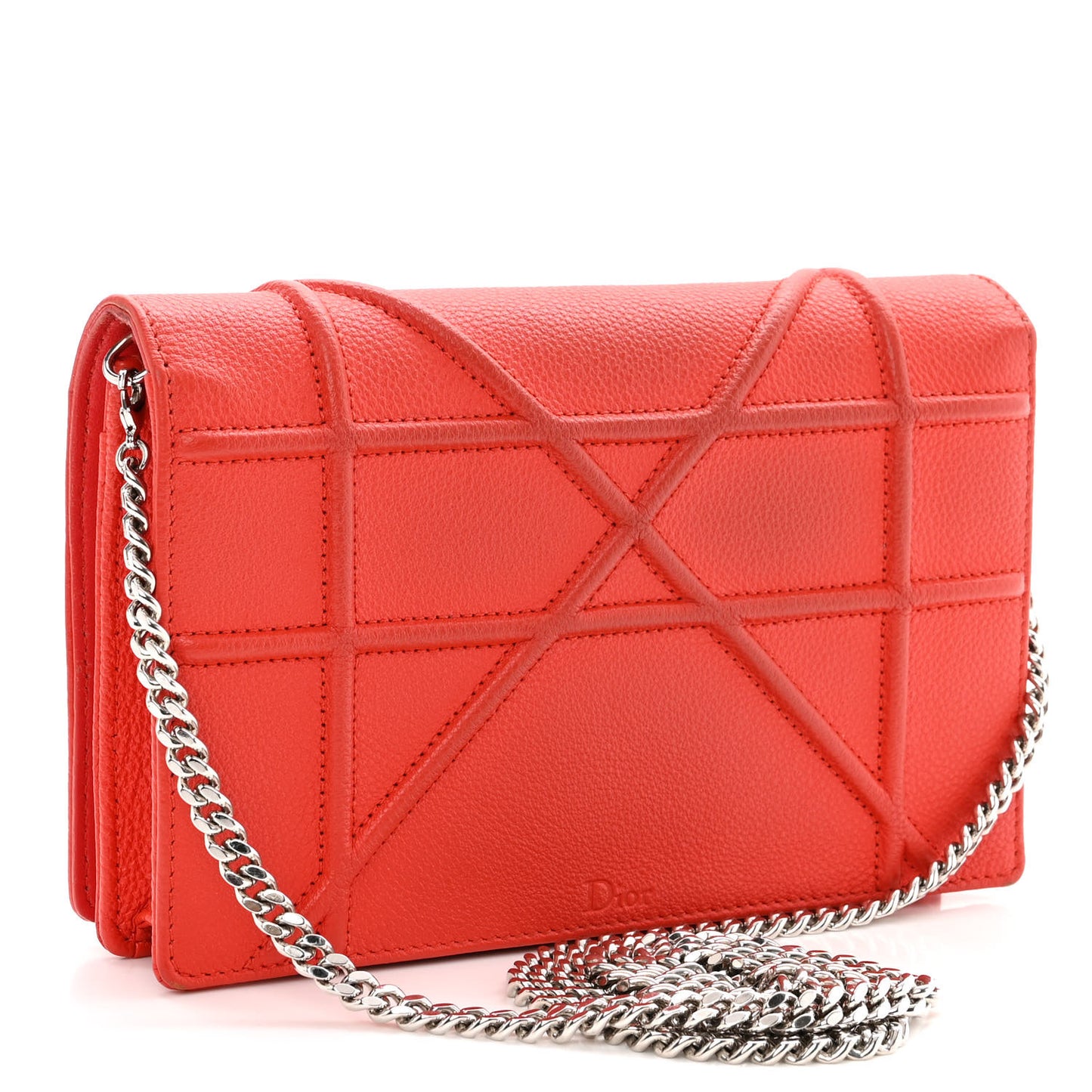 Grained Calfskin Diorama Wallet on Chain Pouch Rouge Vif