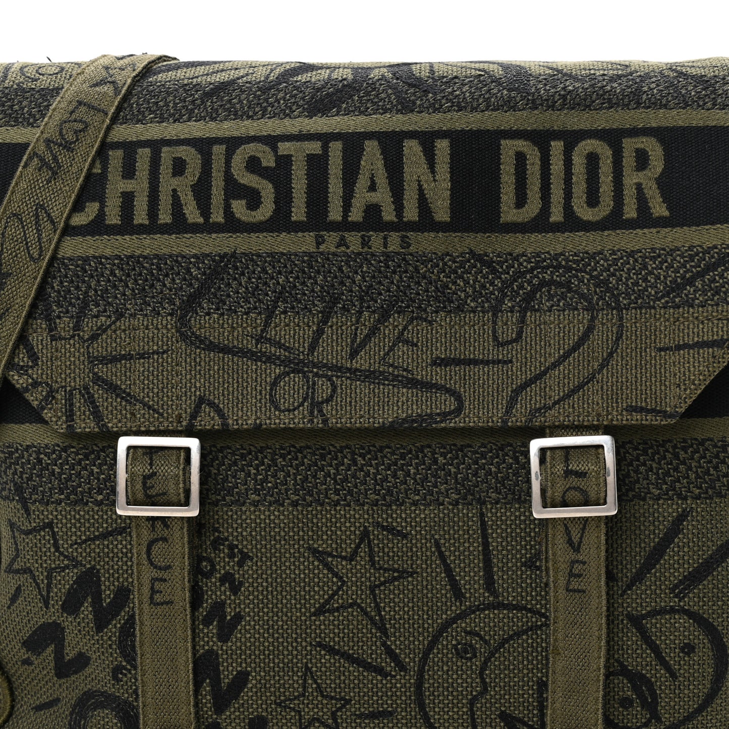 Canvas Embroidered Graffiti Diorcamp Messenger Green Black