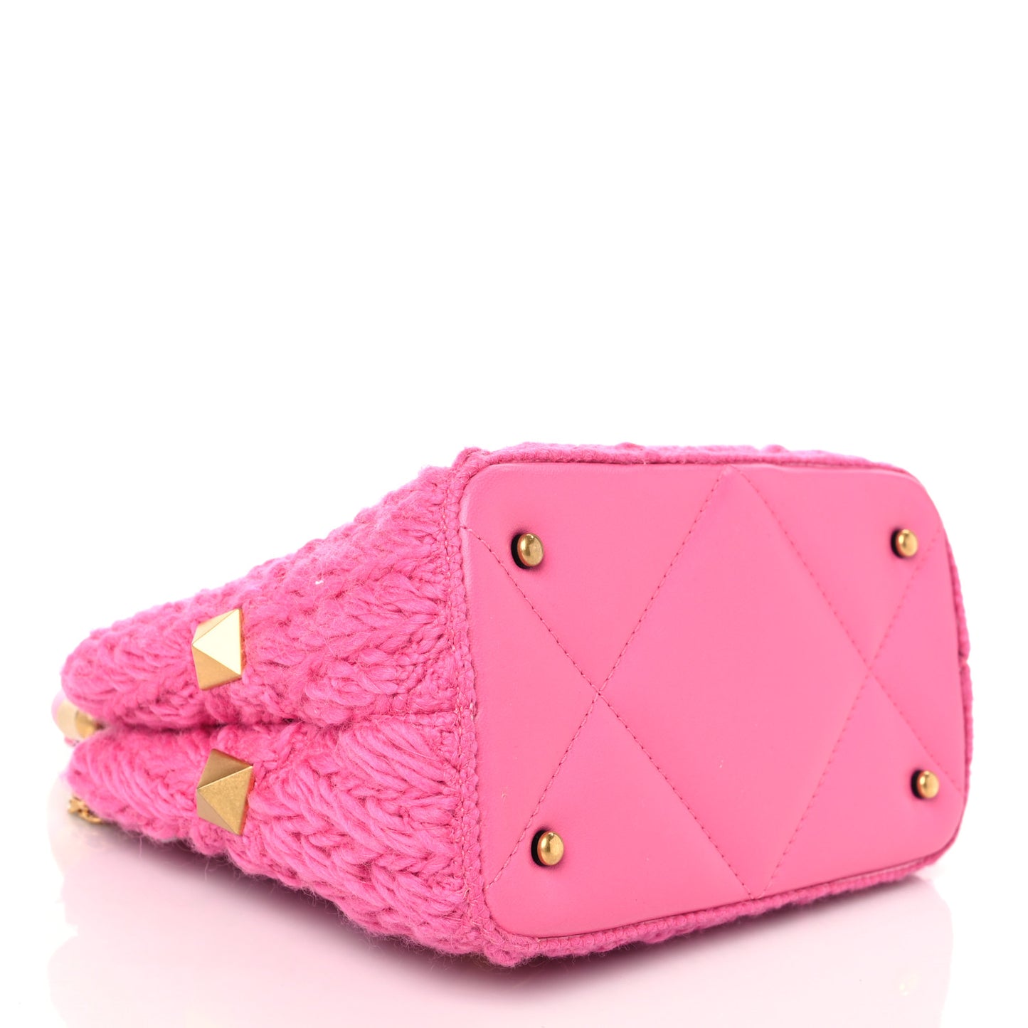 Wool Woven Small Roman Stud The Handle Bag Feminine Pink