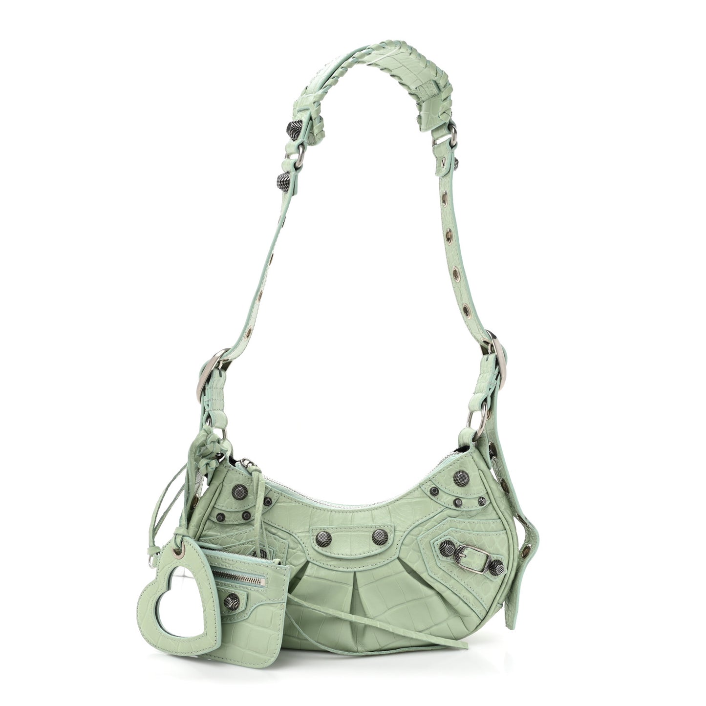 Extra Supple Calfskin Crocodile Embossed Le Cagole Shoulder Bag XS Light Green