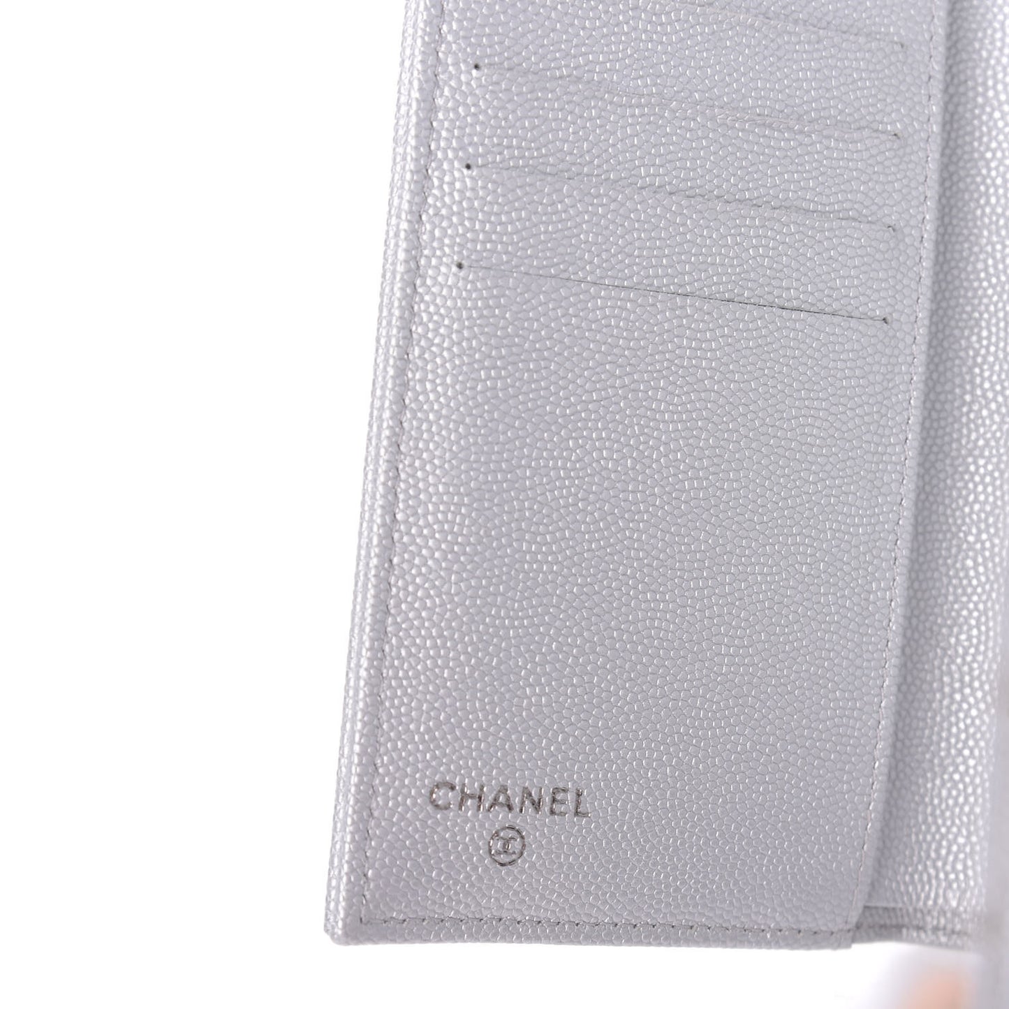 Metallic Caviar Chevron Quilted Mademoiselle Vintage Flap Wallet Silver