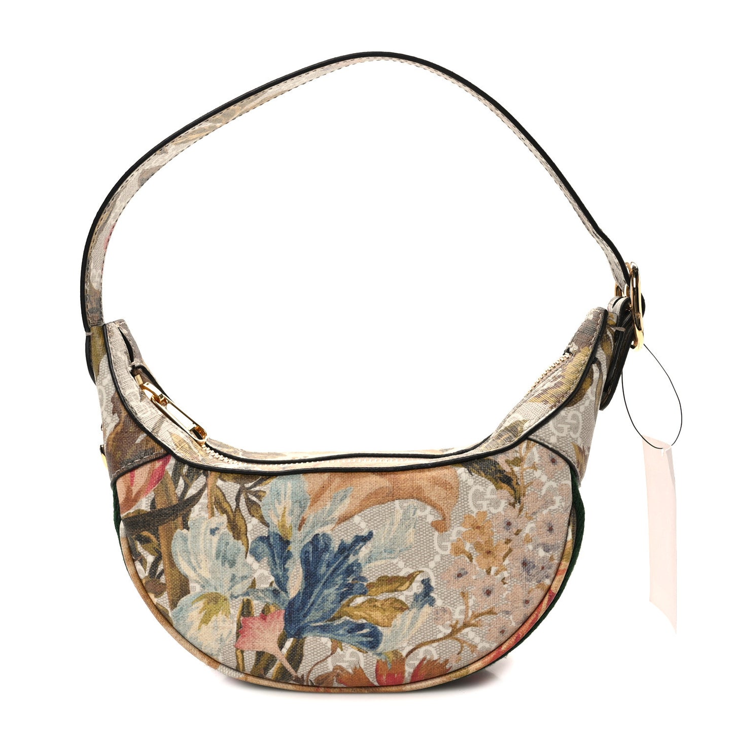 GG Supreme Monogram Water Flora Web Mini Ophidia Half Moon Hobo Beige Blue Multicolor