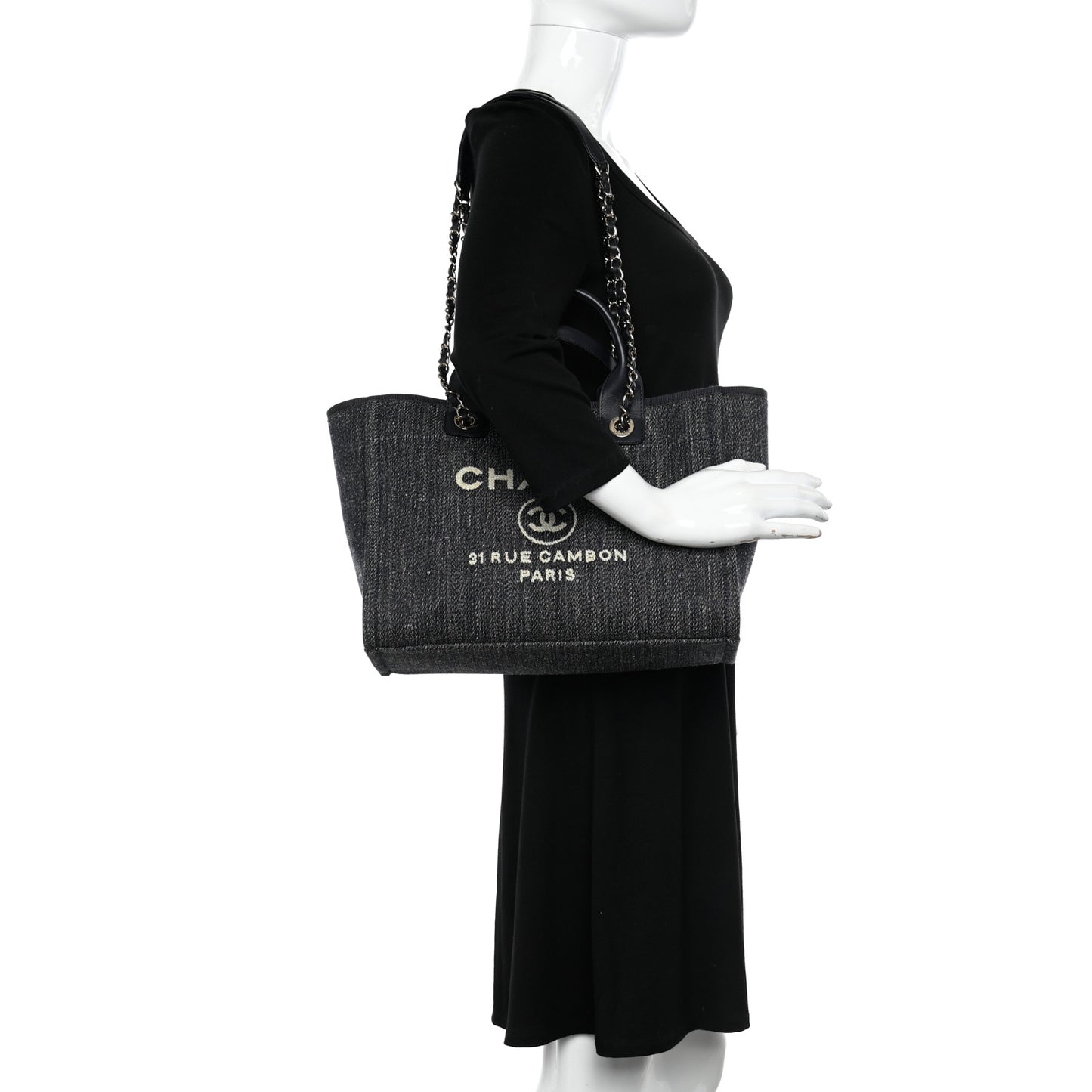 Denim Small Deauville Tote Dark Blue White