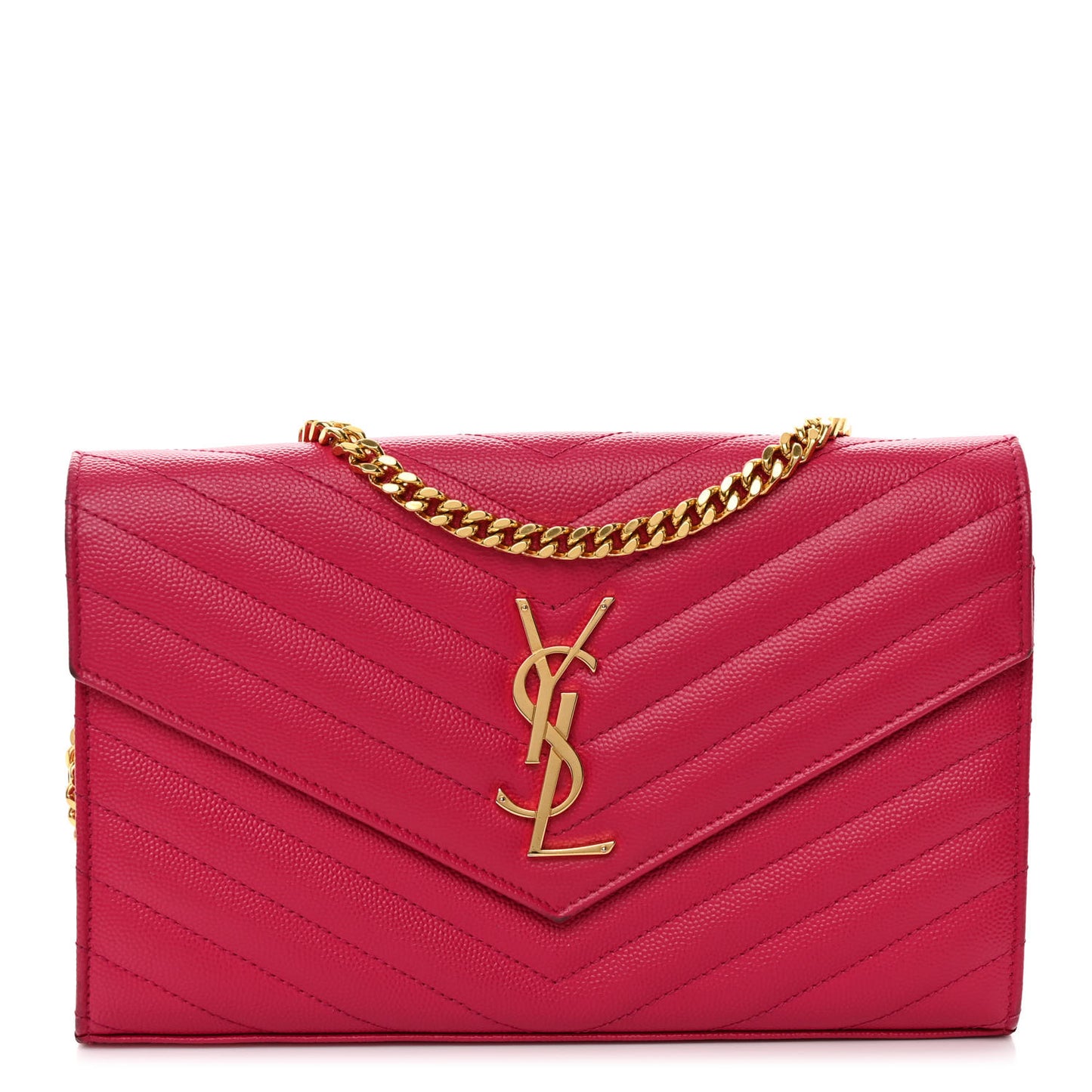 Grain De Poudre Matelasse Chevron Monogram Chain Wallet Lipstick Fuchsia