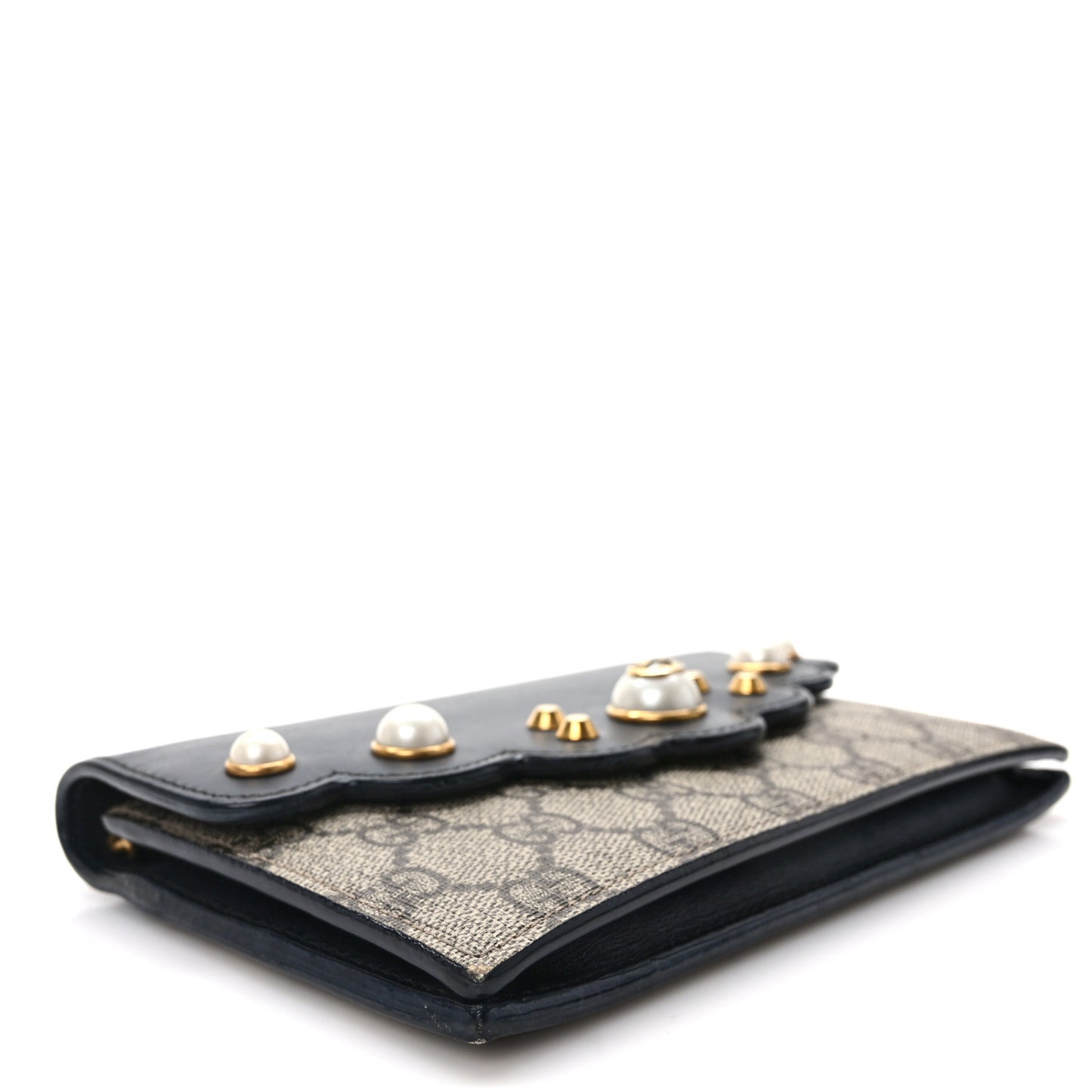 GG Supreme Monogram Mini Peony Pearly Wallet on Chain Black