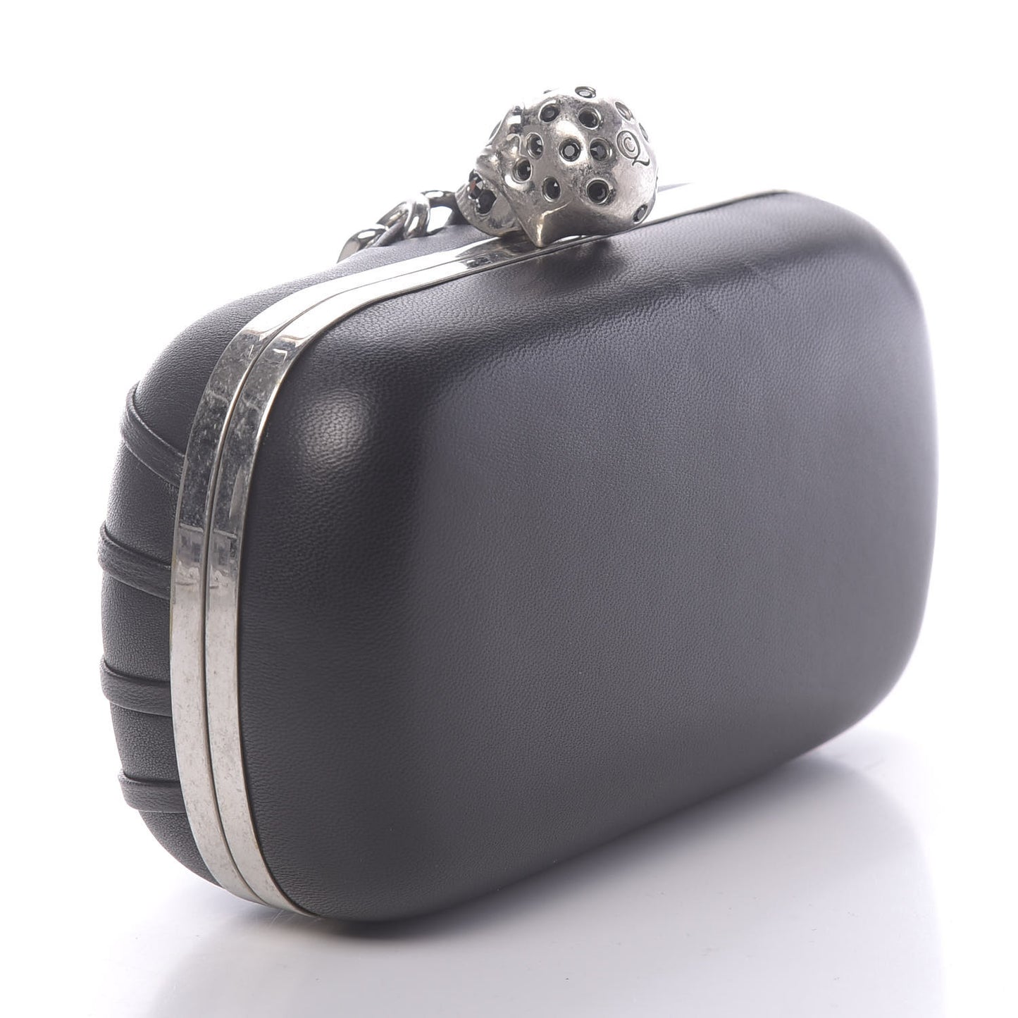 Nappa Skull Chain Box Clutch Black