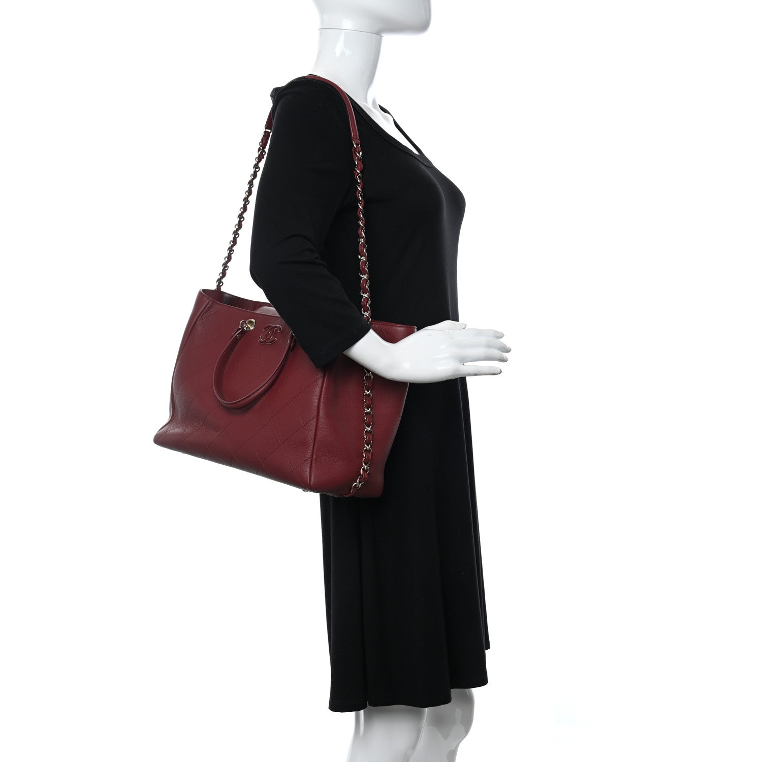 Chanel Bullskin Stitched Medium Shopping Bag Burgundy 2 of 15