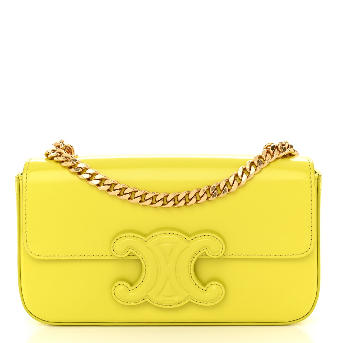 Shiny Calfskin Cuir Triomphe Chain Shoulder Bag Anis