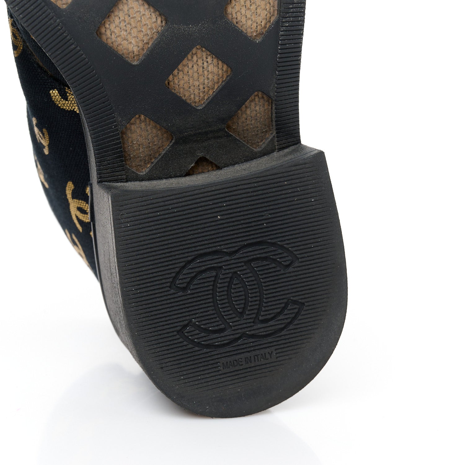 Chanel Lambskin Shearling Canvas CC Lace Up Boots 38.5 Black Gold 7 of 8