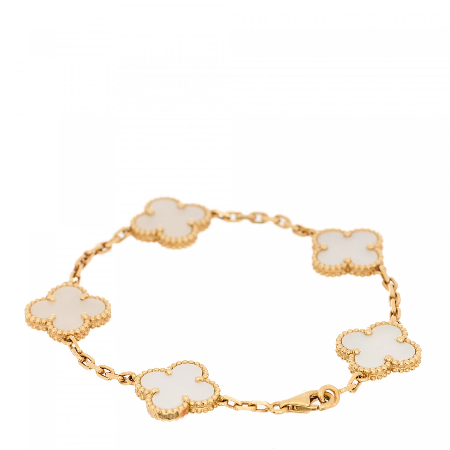 18K Yellow Gold Mother of Pearl 5 Motifs Vintage Alhambra Bracelet