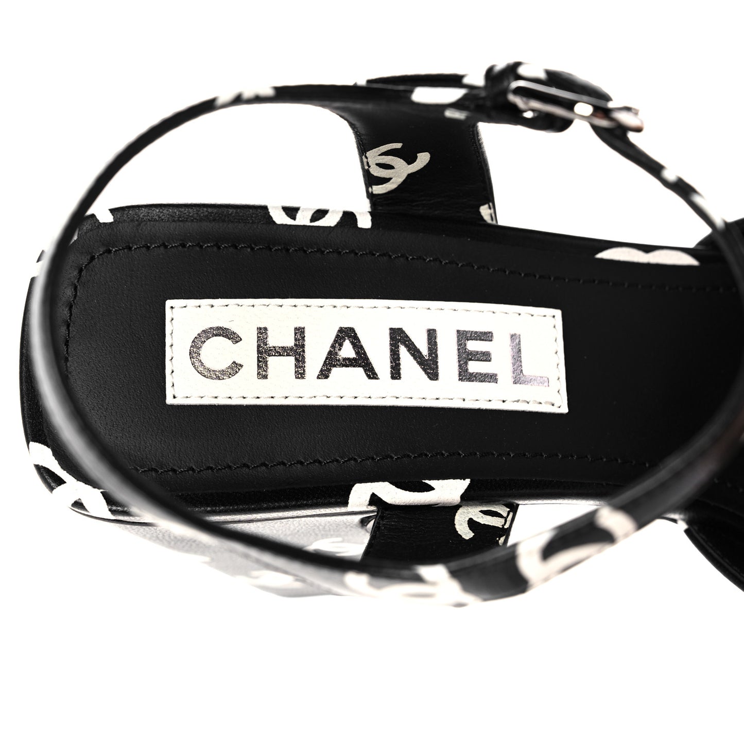 Lambskin Printed CC Sandals 39 Black White