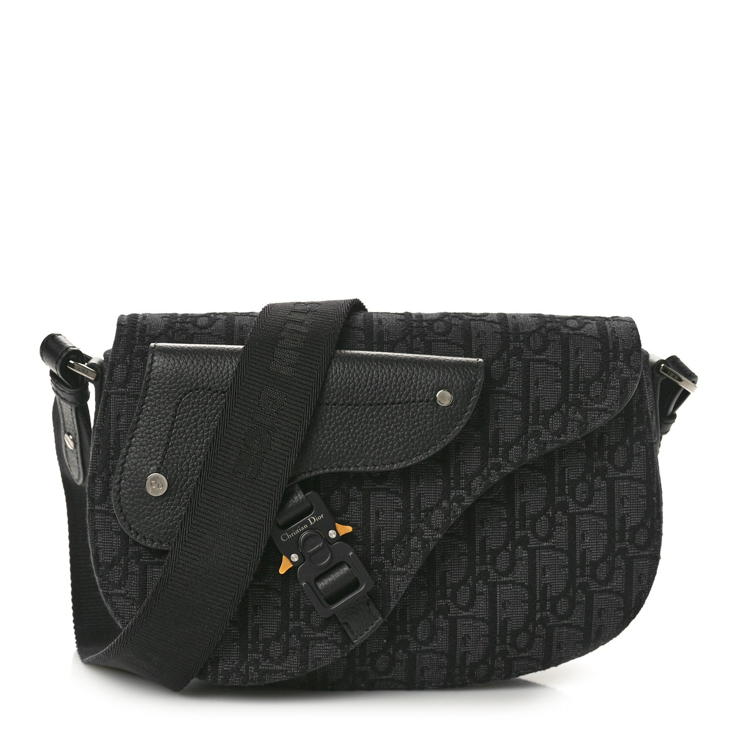 Oblique Jacquard Grained Calfskin Saddle Messenger Pouch Black