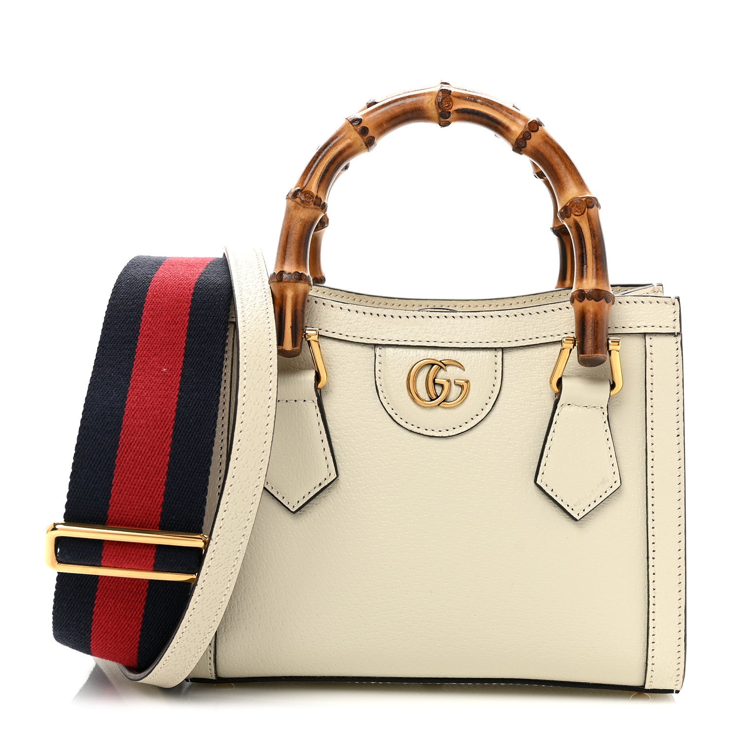 Gucci Textured Calfskin Web Mini Diana Tote Bag Mystic White