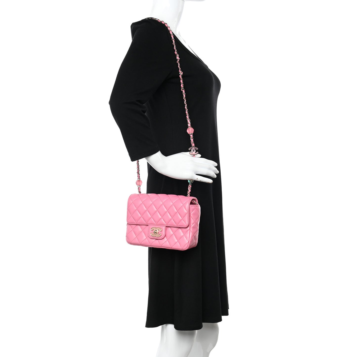 Lambskin Resin Quilted Mini Heart Square Flap Pink