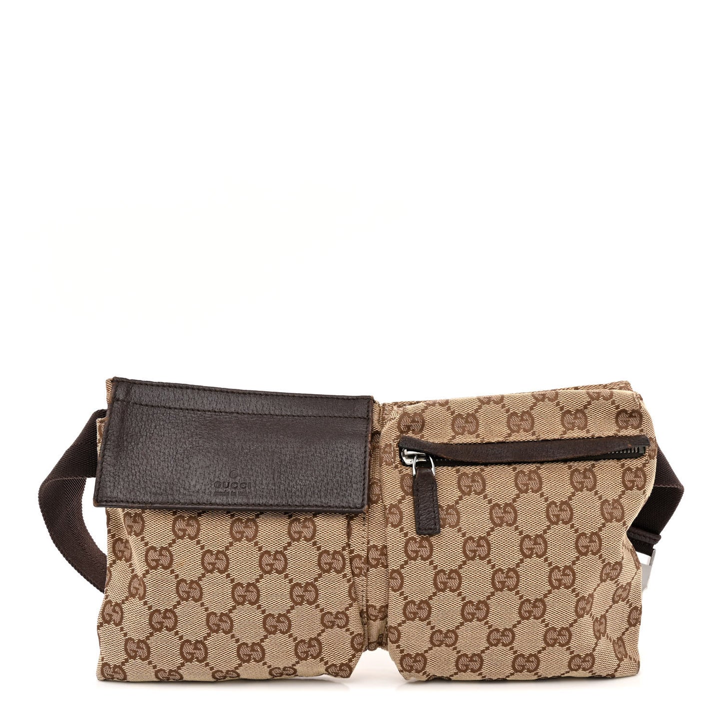 GG Monogram Double Pocket Belt Bag Dark Brown
