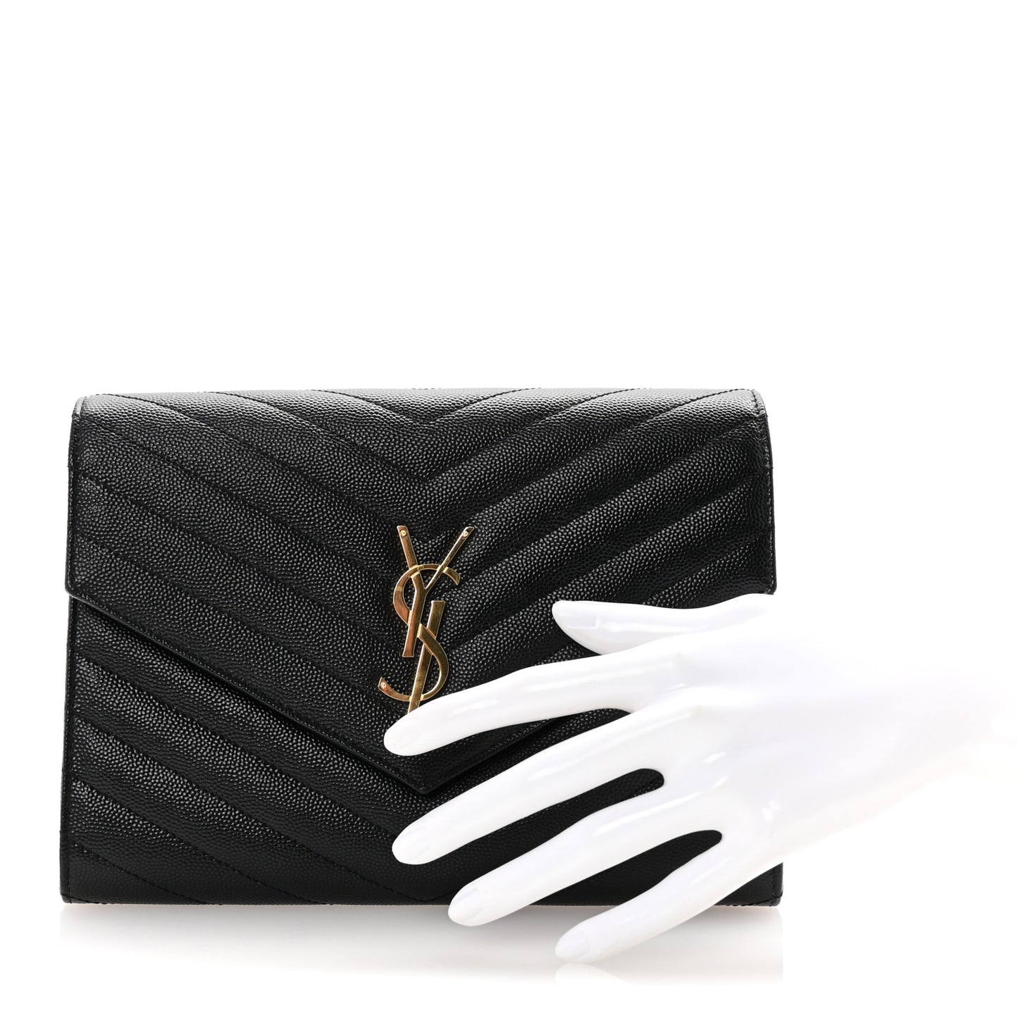 Grain De Poudre Matelasse Chevron Monogram Envelope Clutch Black