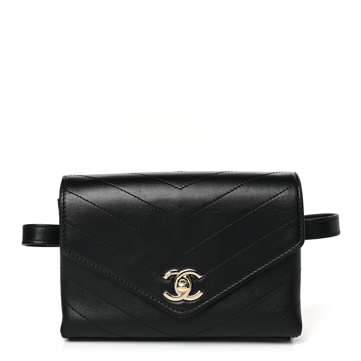 Calfskin Chevron Stitched Coco Waist Bag Black