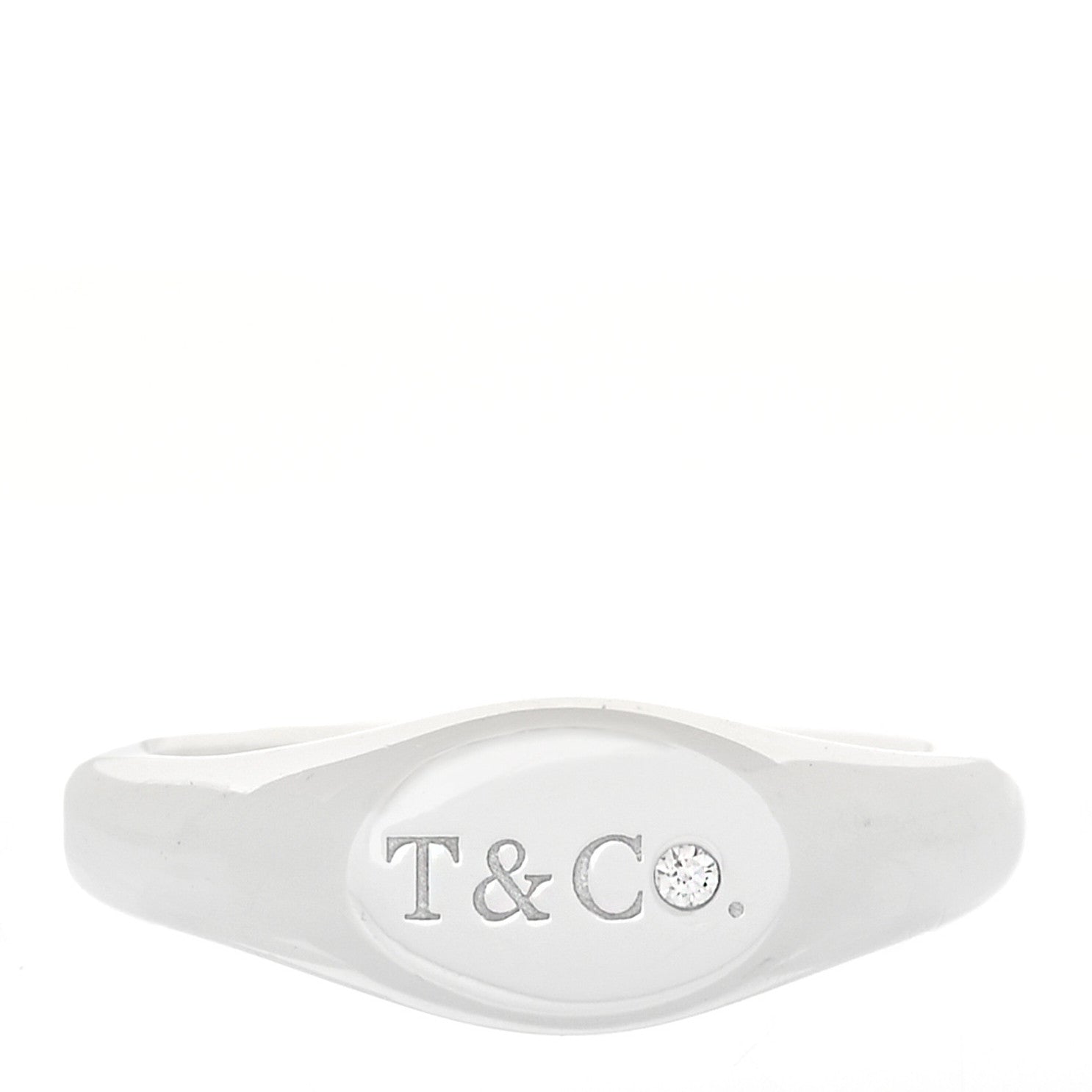Tiffany 18K White Gold Diamond Micro Oval Signet Ring 44 1043318