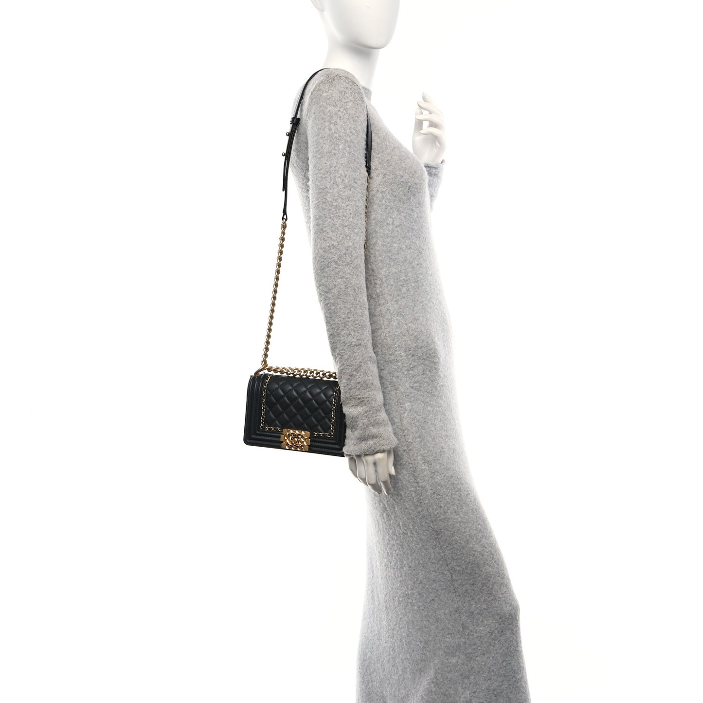 Lambskin Quilted Small Chain Around Boy Flap Black