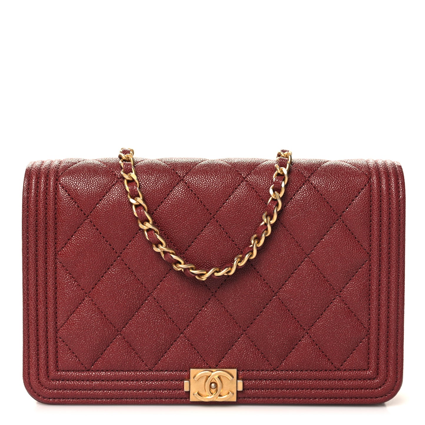 Caviar Quilted Boy Wallet On Chain WOC Burgundy