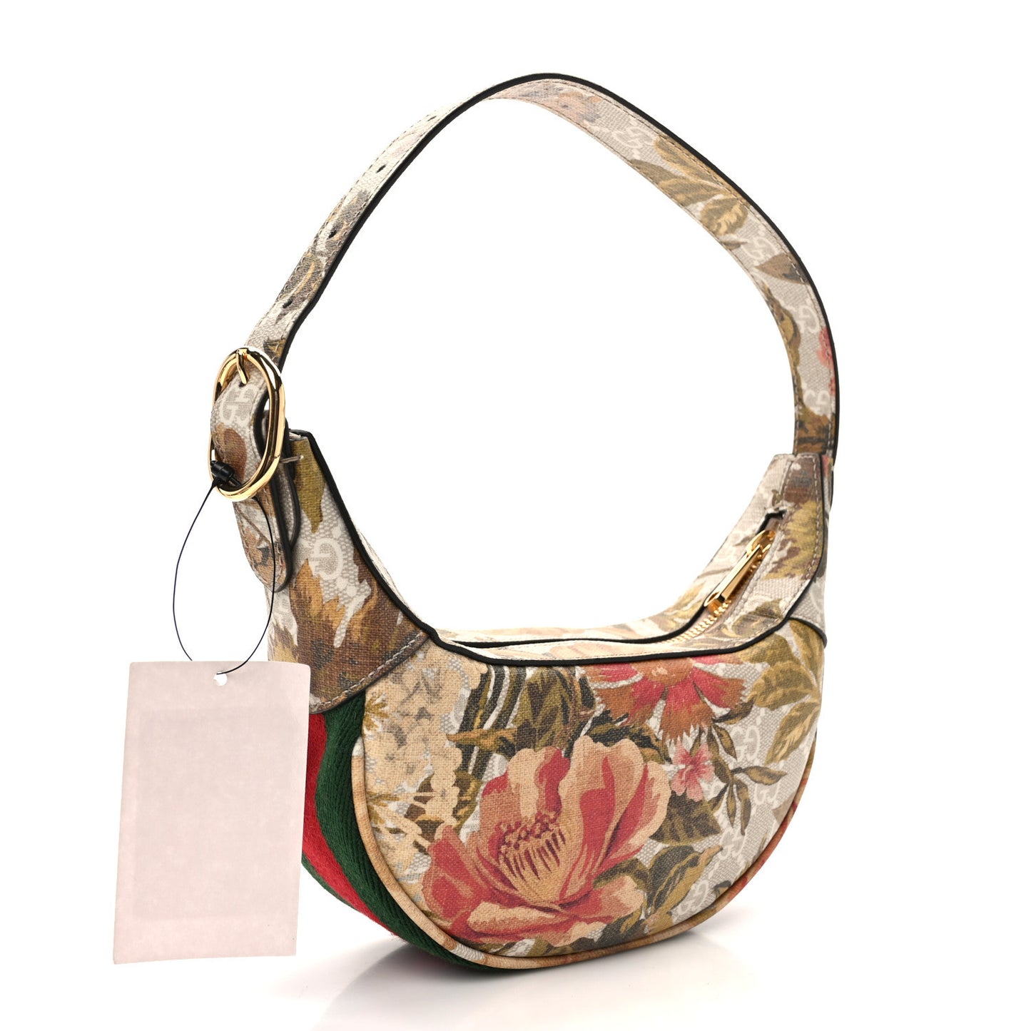 GG Supreme Monogram Water Flora Web Mini Ophidia Half Moon Hobo Beige Blue Multicolor