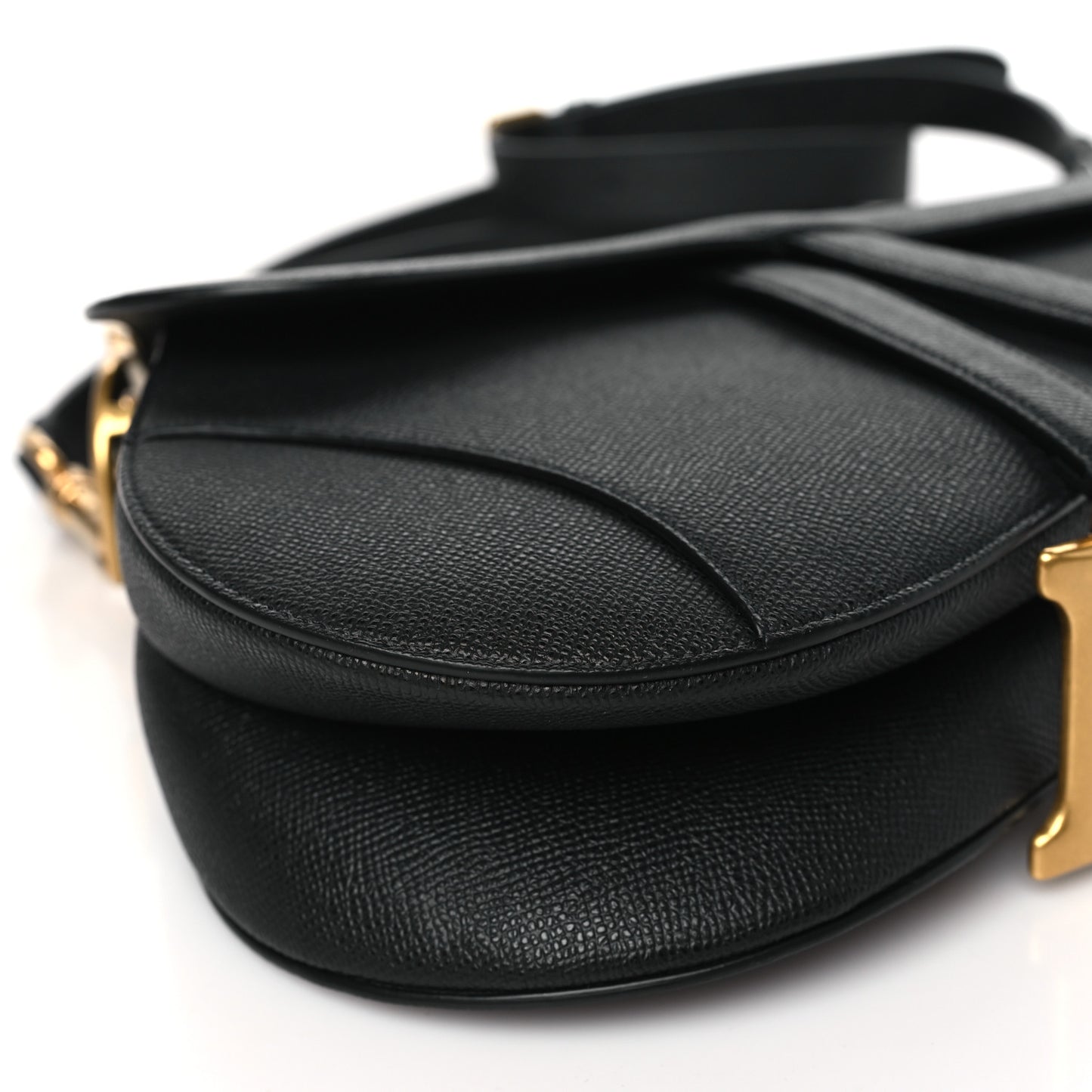Grained Calfskin Saddle Bag With Strap Black