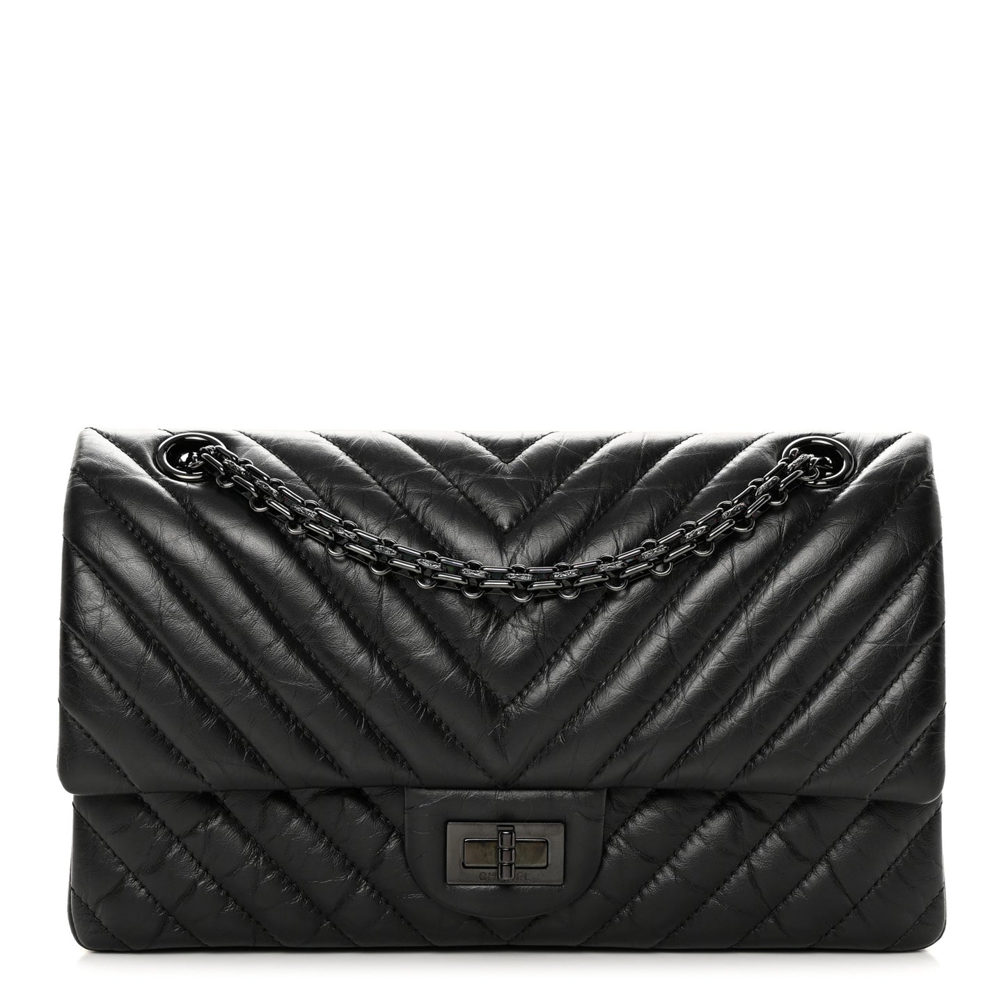 Aged Calfskin Chevron Quilted 2.55 Reissue 225 Flap So Black