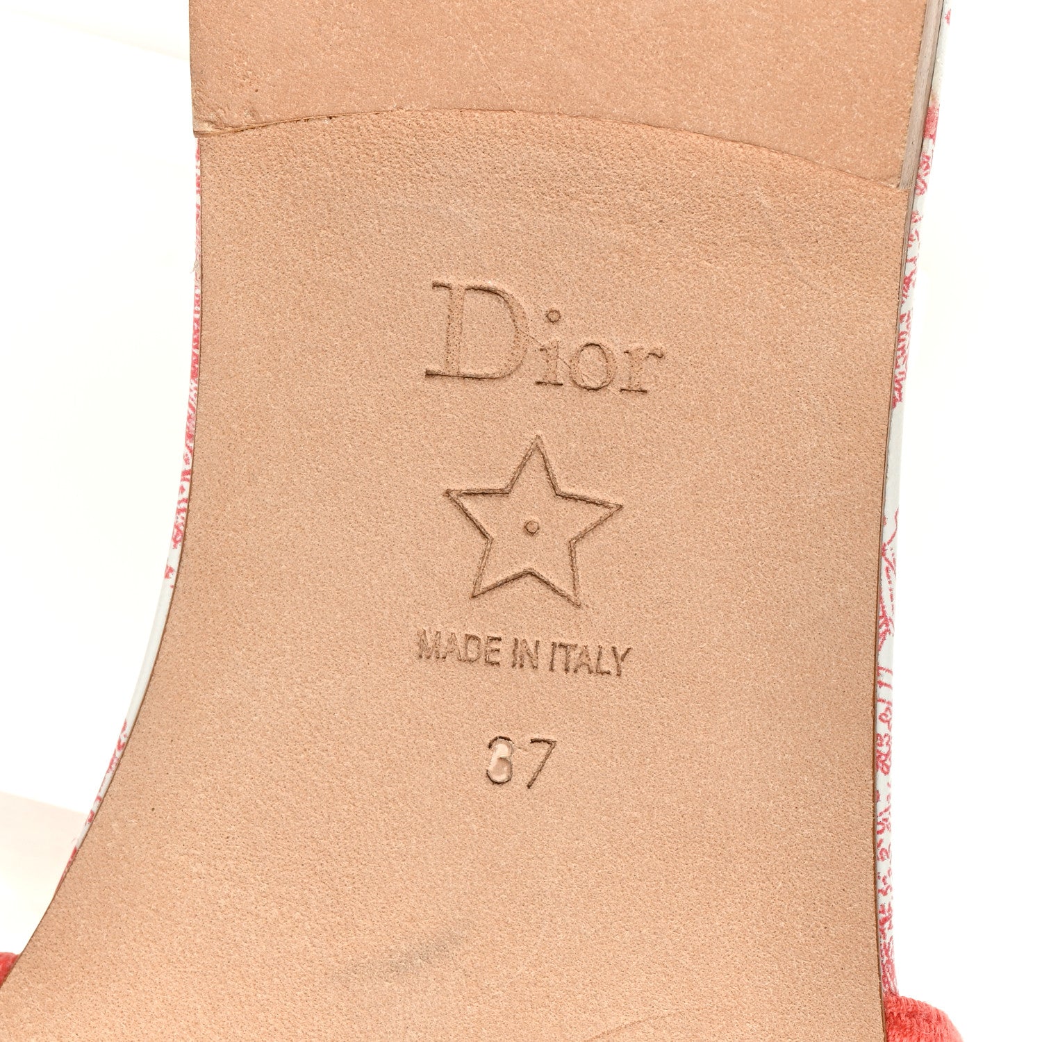 Christian Dior Canvas Embroidered Dway Flat Slide Sandals 37 Coral 6 of 7