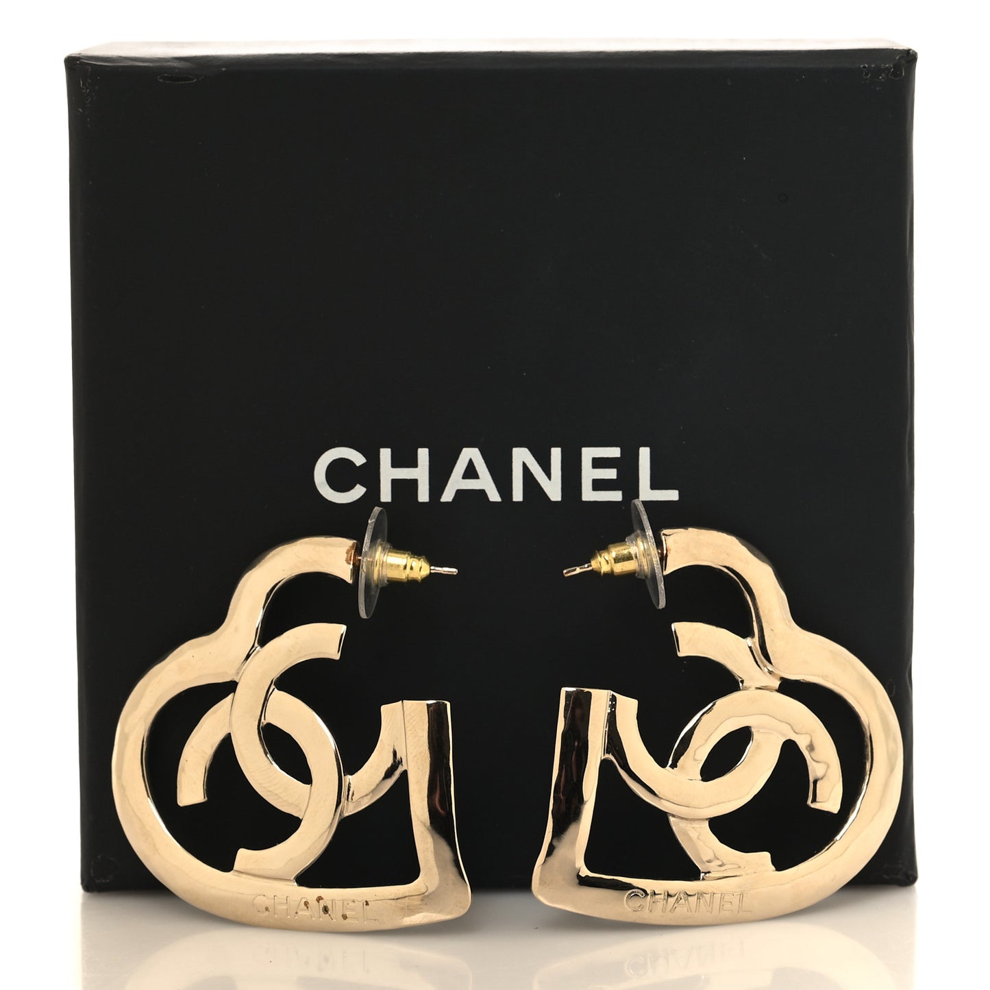 Metal CC Heart Coco In Love Hoop Earrings Gold